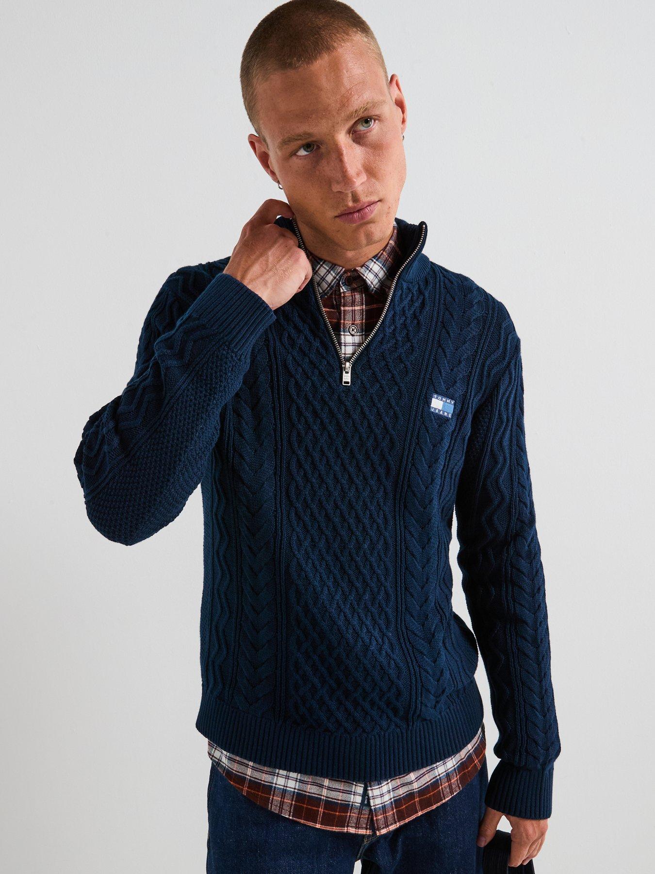 Tommy Jeans Slim Badge Cable Quarter Zip Knitted Jumper - Navy