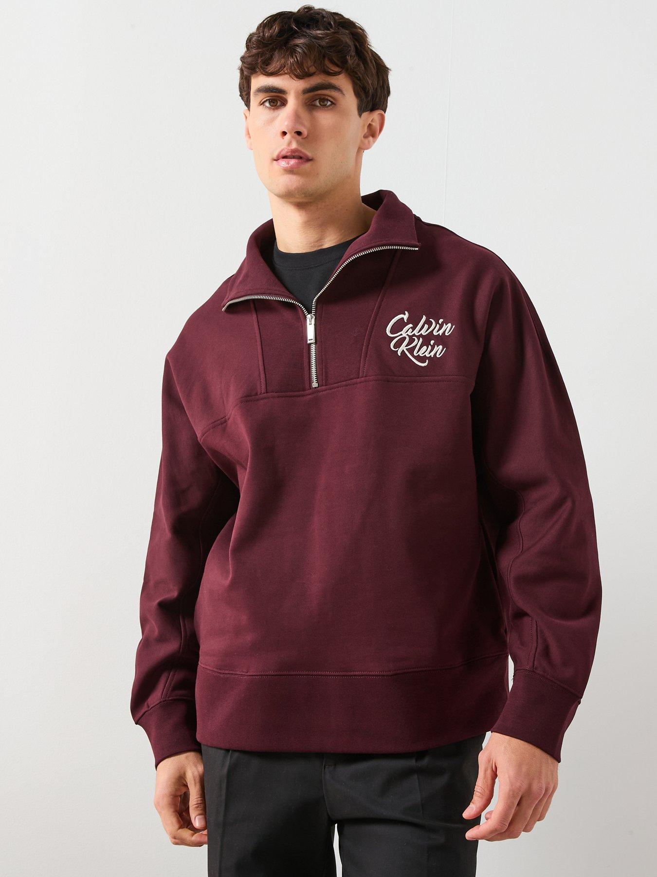 Calvin Klein Jeans Script Logo Funnel Neck 1/4 Zip Sweatshirt - Brown