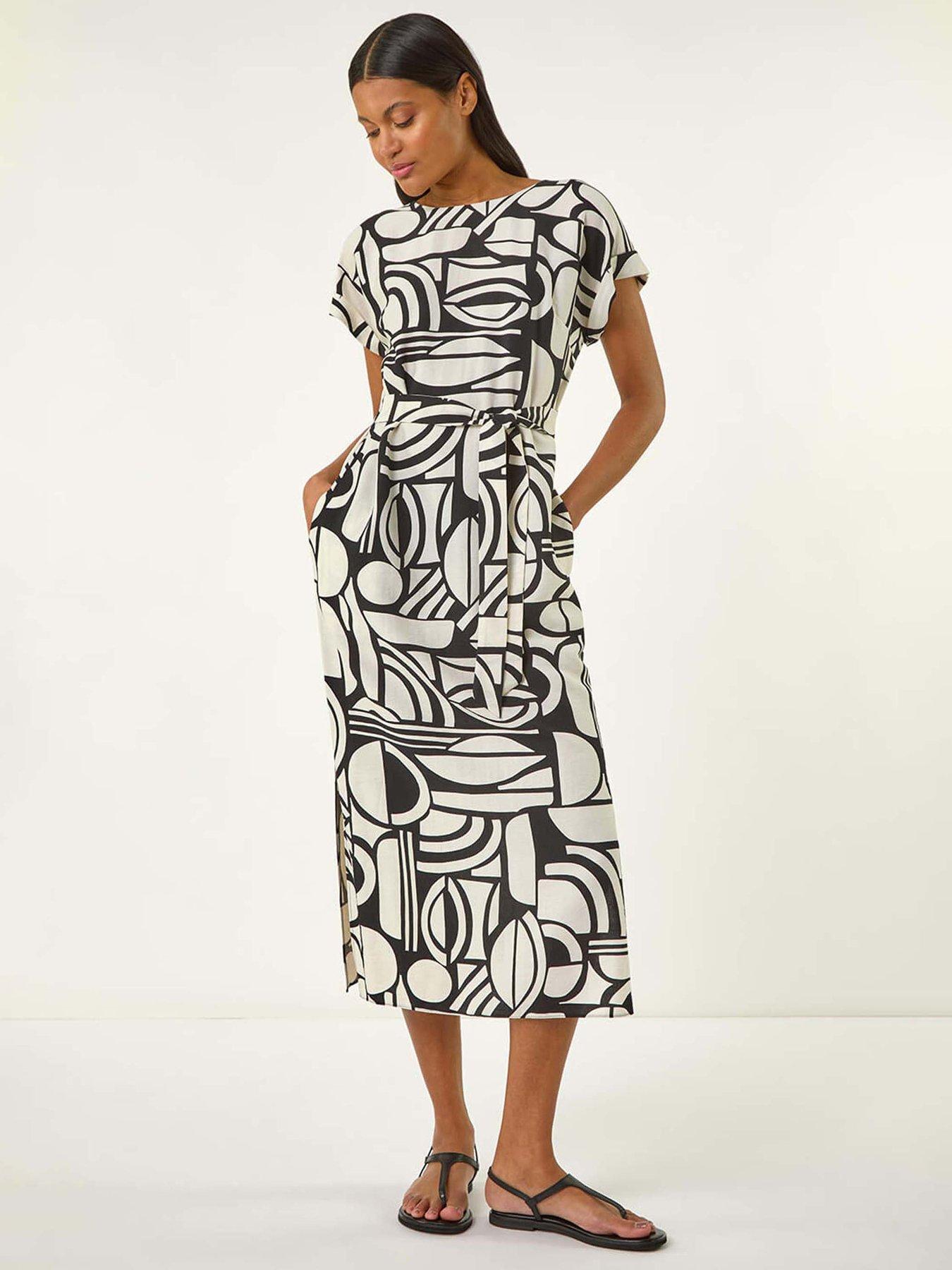 undefined Geometric Textured Midi Dress - White