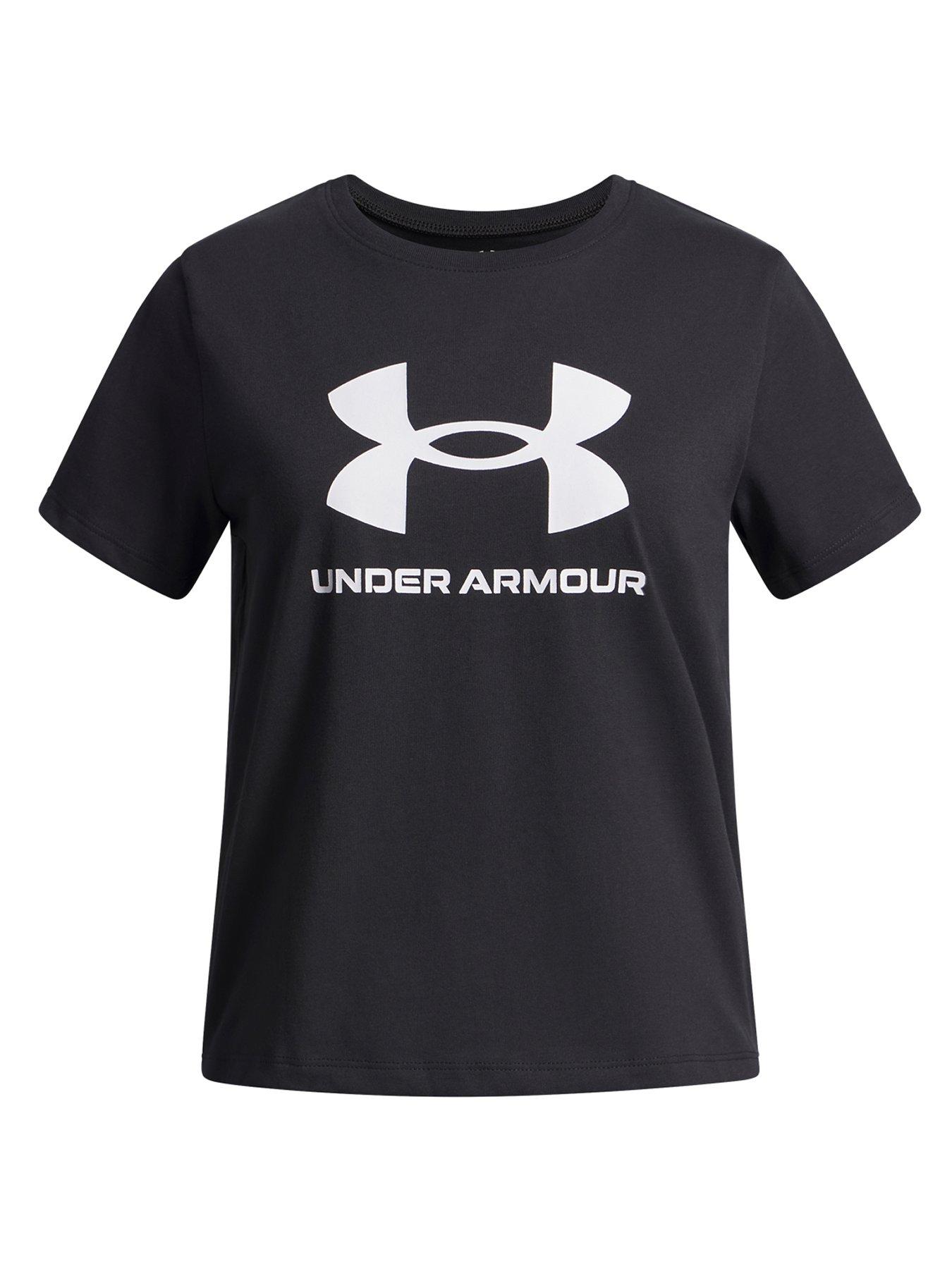 UNDER ARMOUR Junior Girls Training Big Logo T-Shirt - Black/White