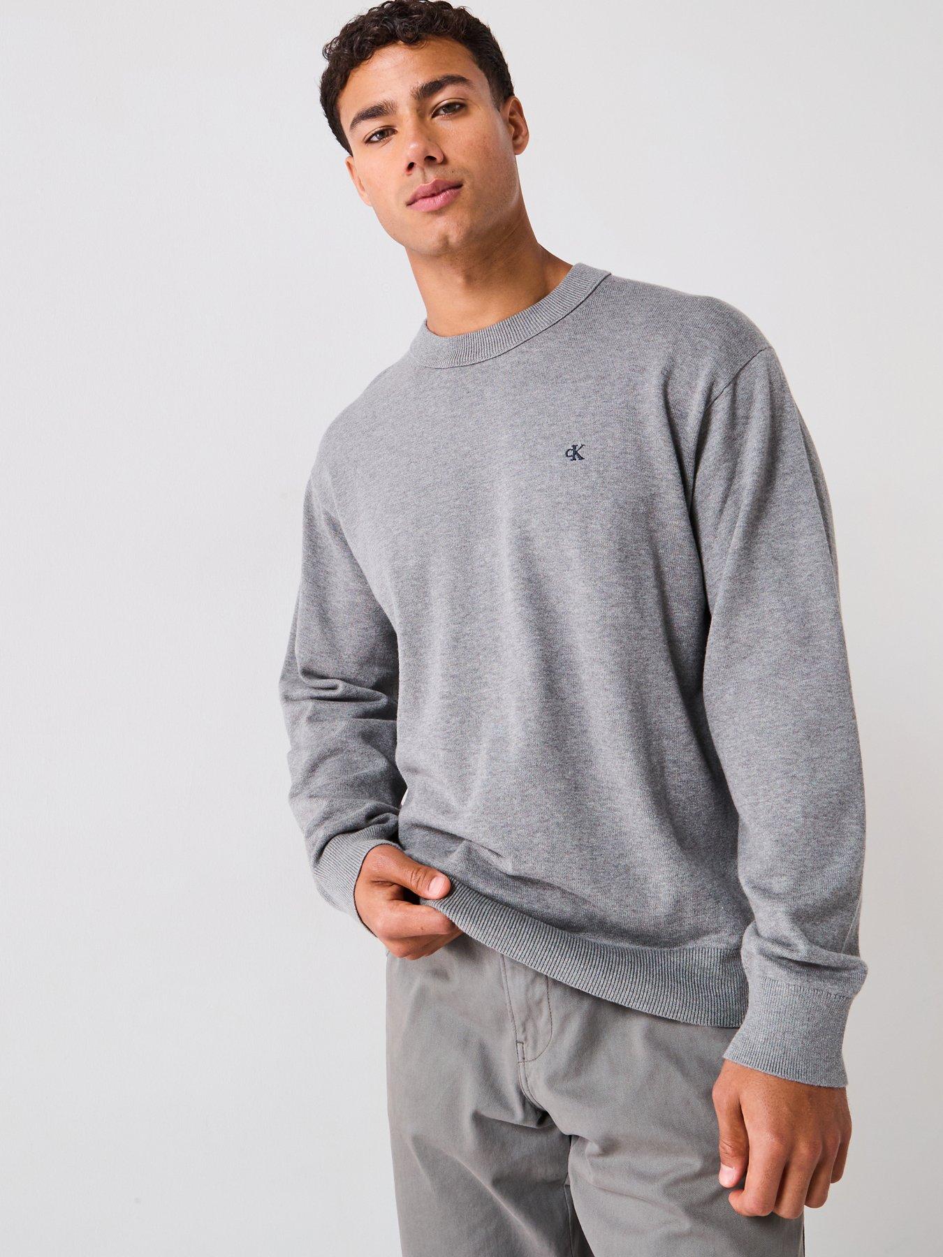 Calvin Klein Jeans Cotton Monogram Logo Knitted Jumper - Grey