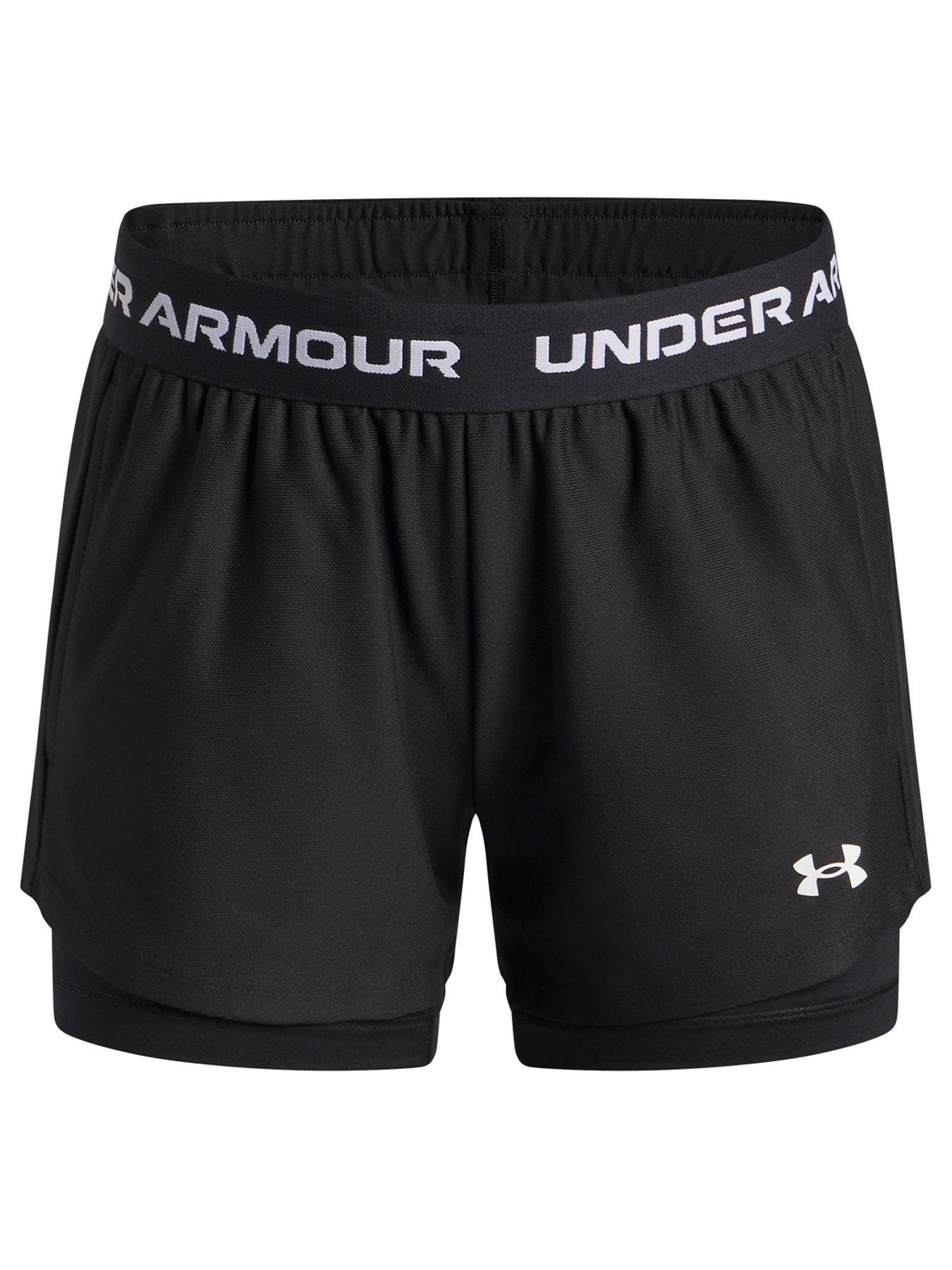 UNDER ARMOUR Junior Girls Training Tech Play Up 2In1 Shorts - Black/White