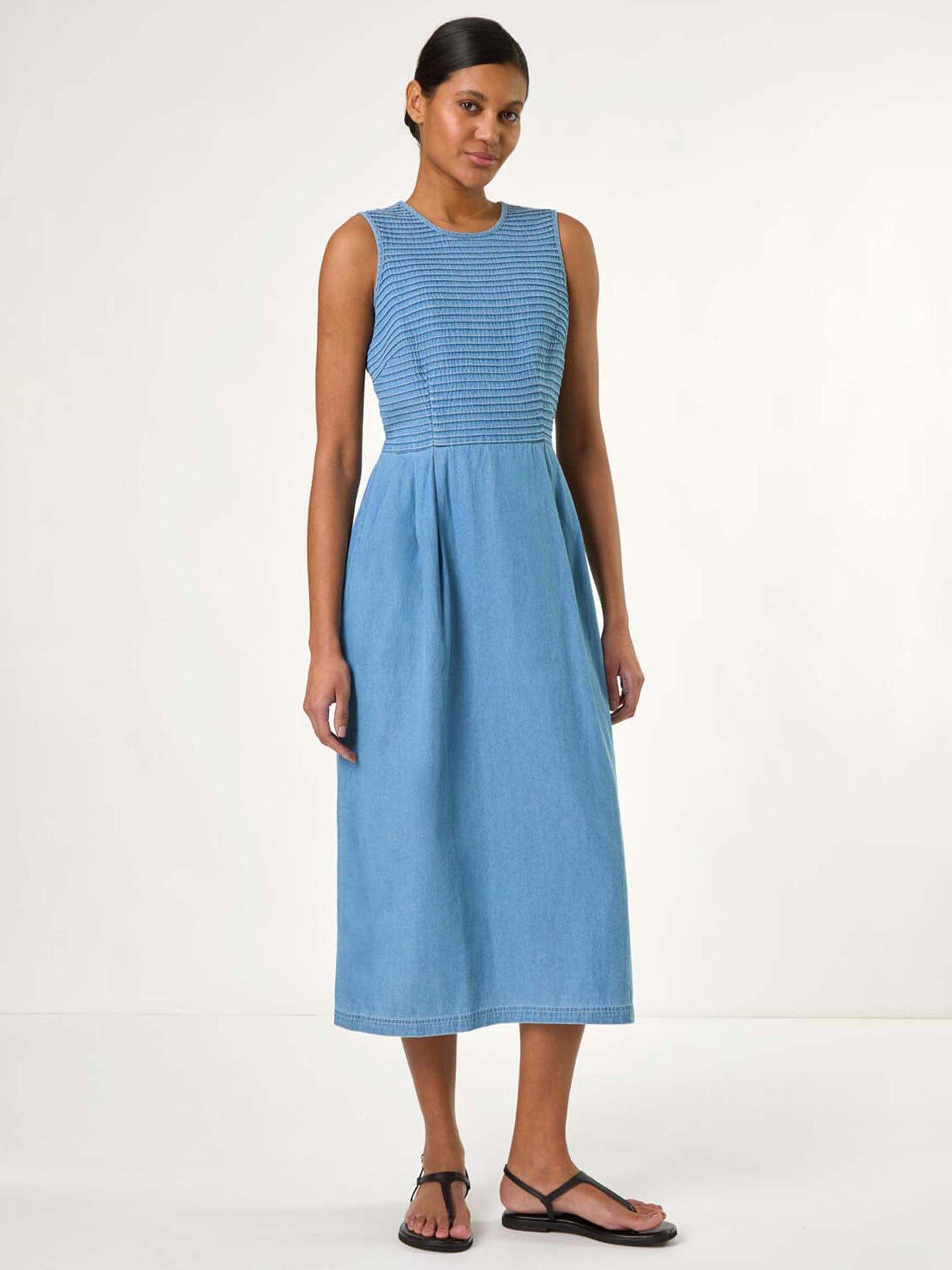undefined Blue Midi Stretch Dress - Blue