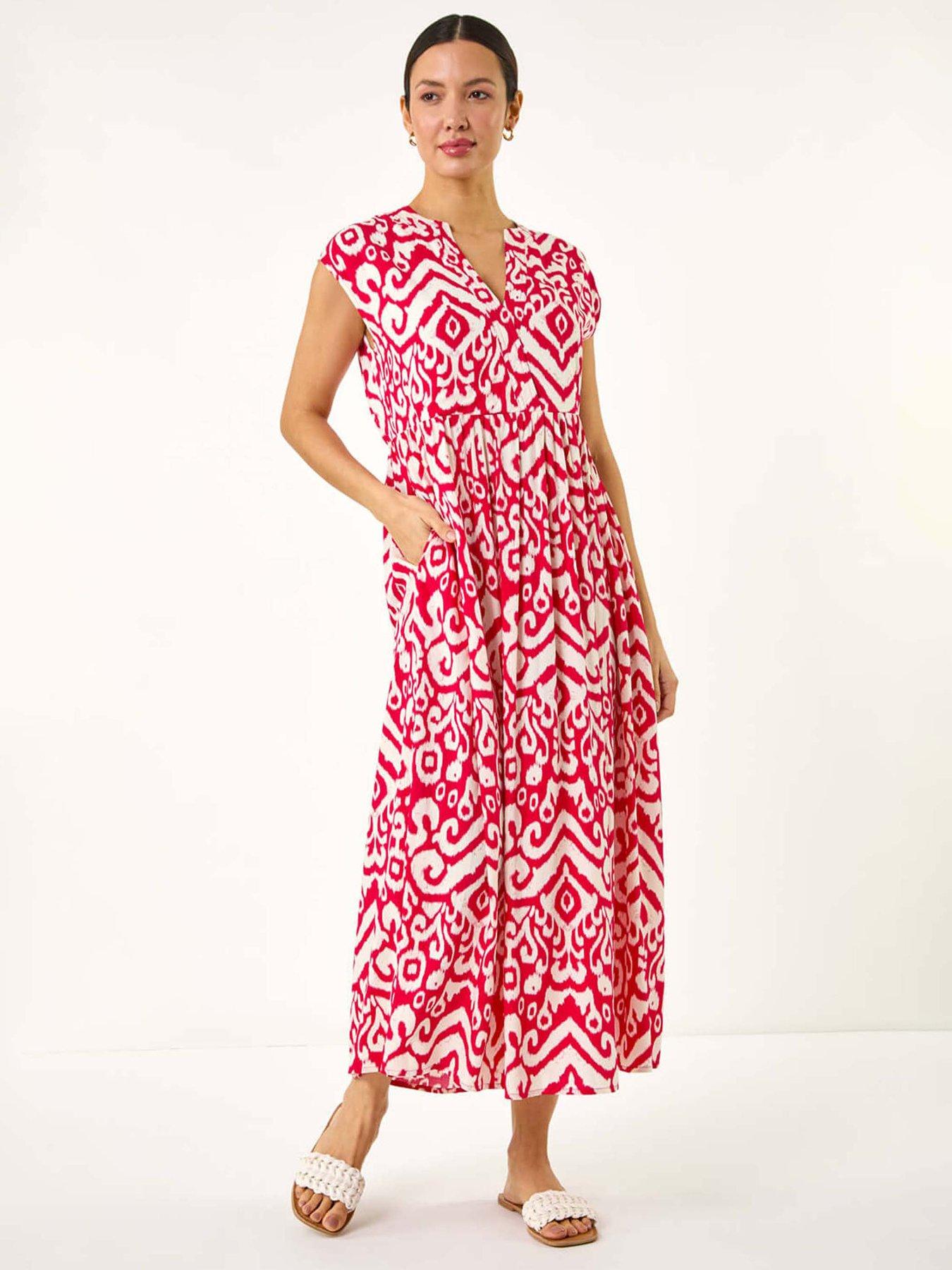 undefined Aztec Print Midi Smock Dress - Pink