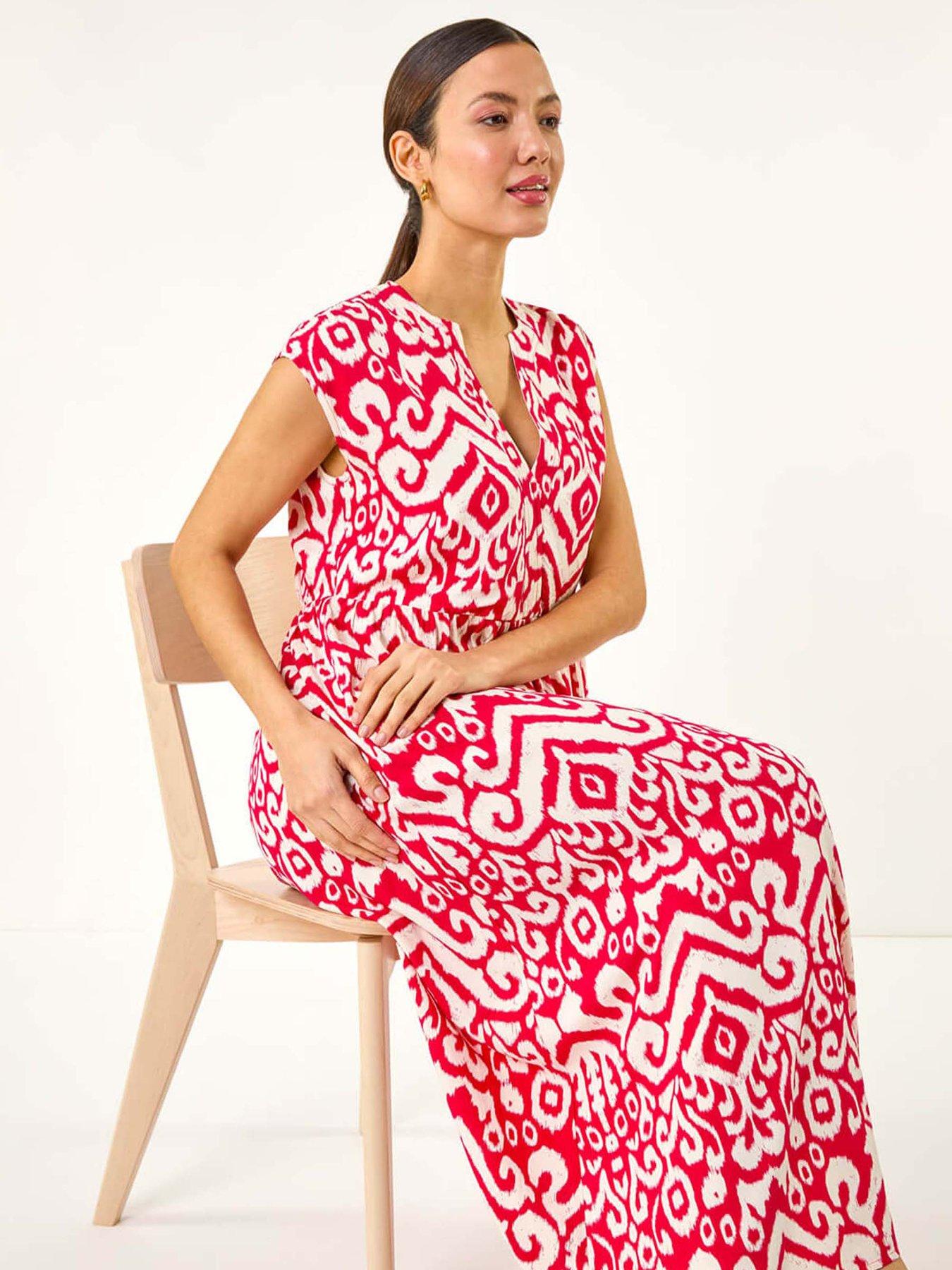 Roman Aztec Print Midi Smock Dress - Pink | Very