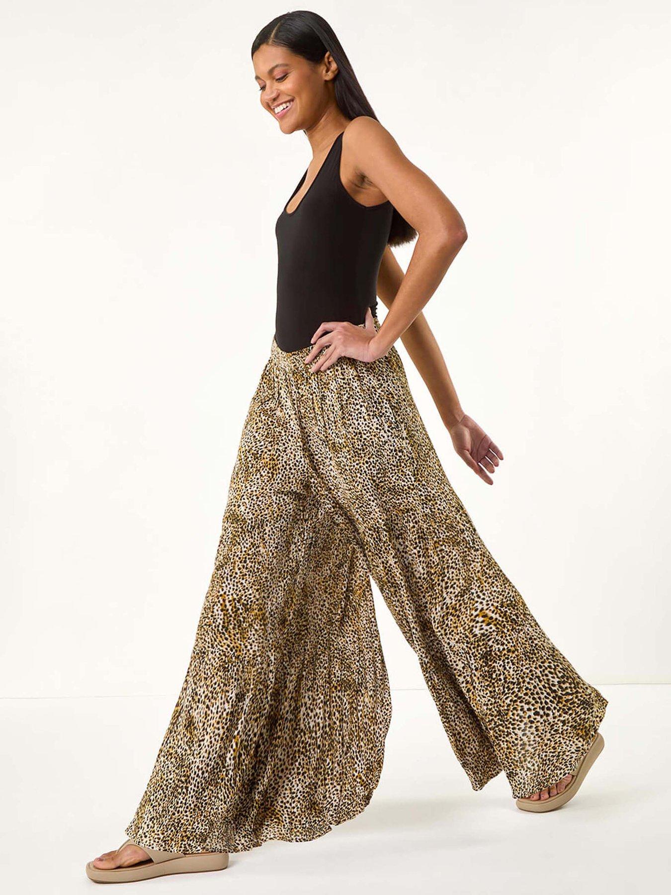 Roman Animal Print Tiered Palazzo Trouser - Brown