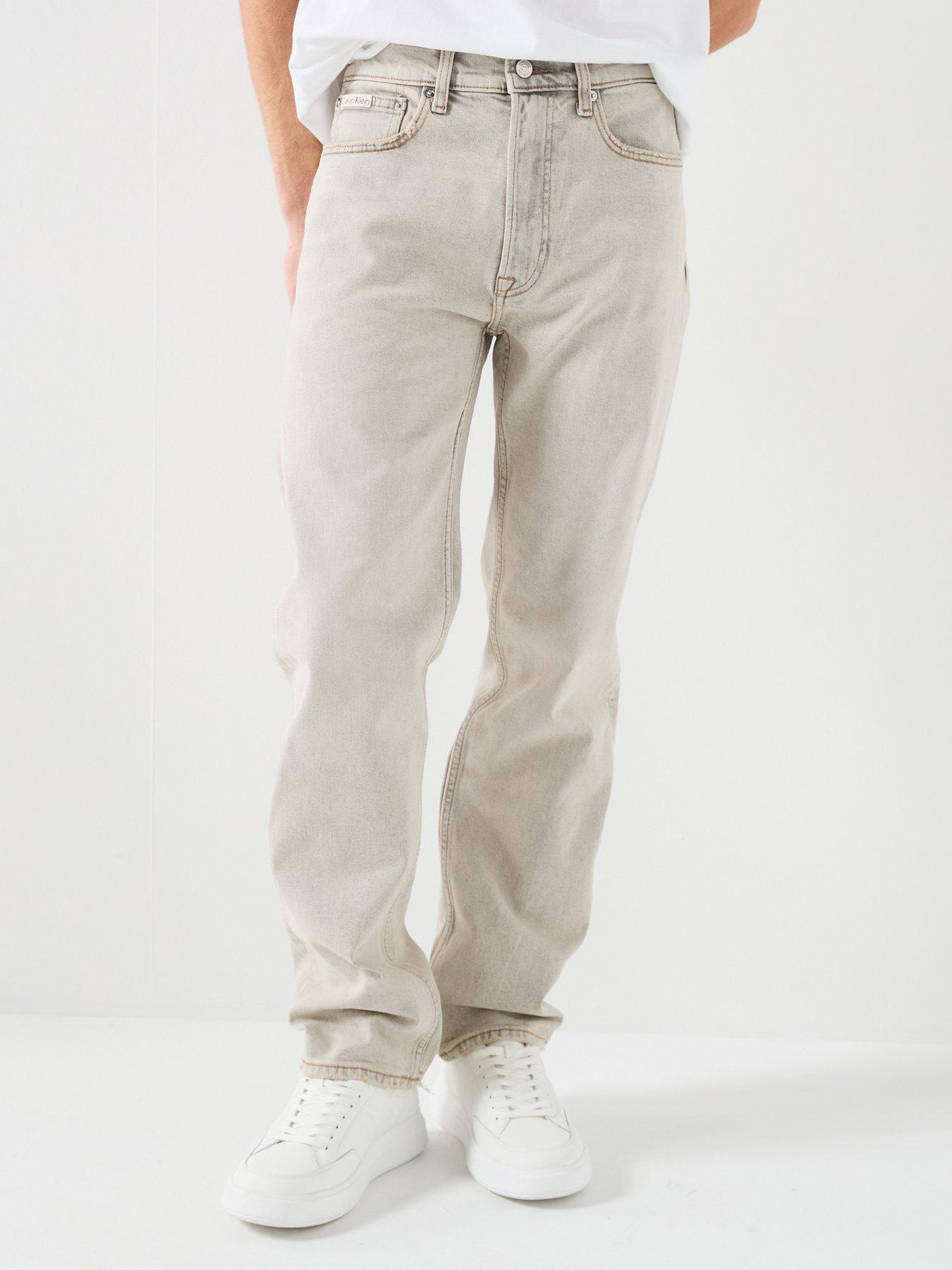 Calvin Klein Jeans Standard Straight Jeans, Light Grey, Size 34, Inside Leg Regular, Men