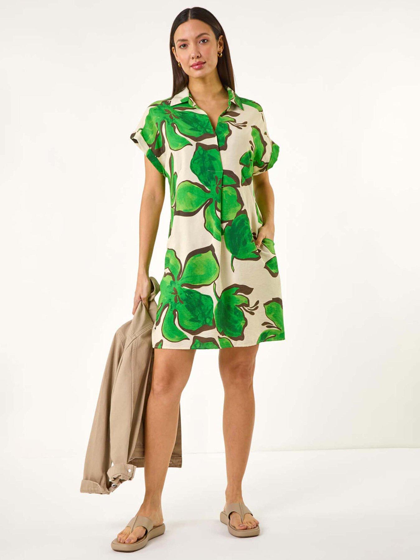 undefined Leaf Print Cocoon Shift Dress - Green