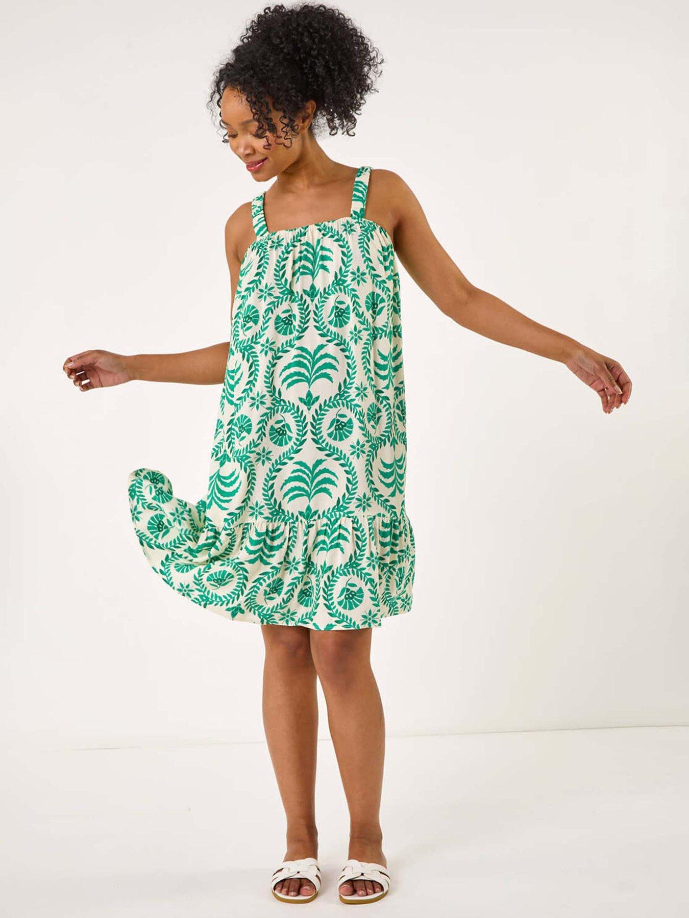 undefined Petite Frill Hem Strappy Dress - Green