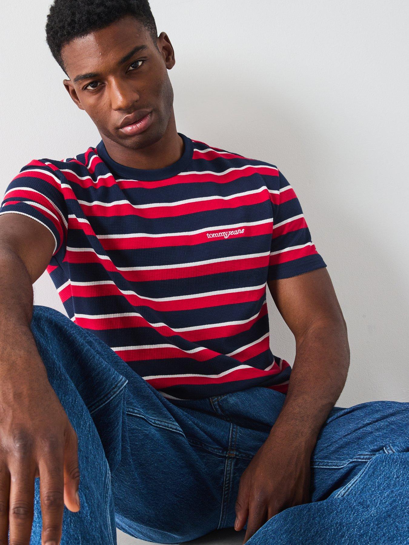 undefined Tommy Jeans Regular Waffle Script Stripe T-shirt - Navy