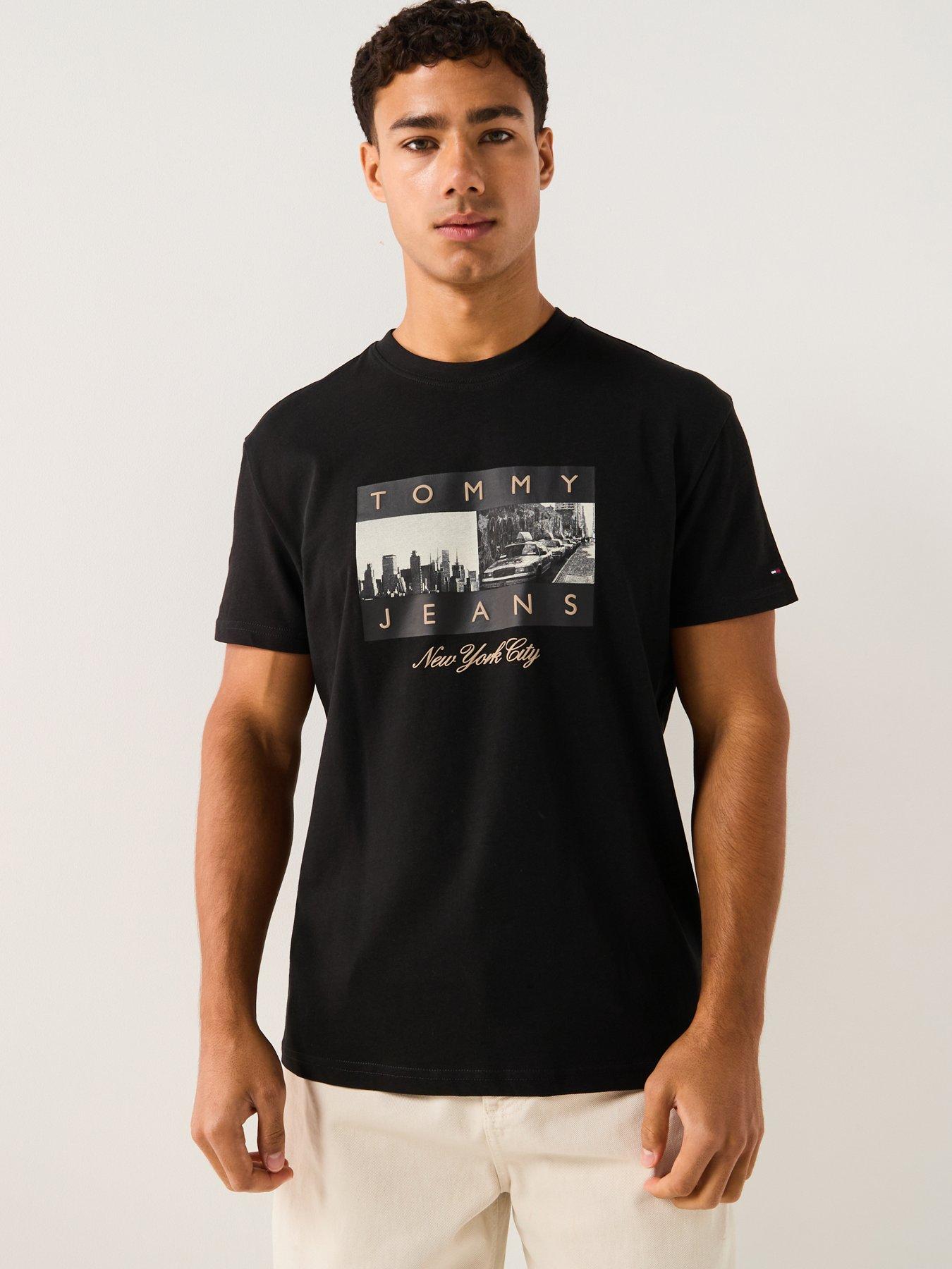 Image 1 of 6 of Tommy Jeans Regular Photo Flag T-Shirt - Black