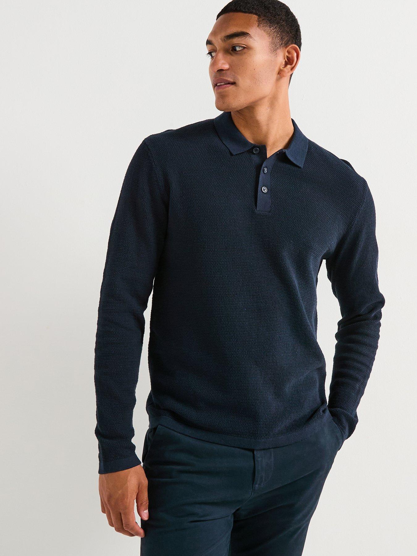 undefined George Textured Knitted Polo Top - Navy