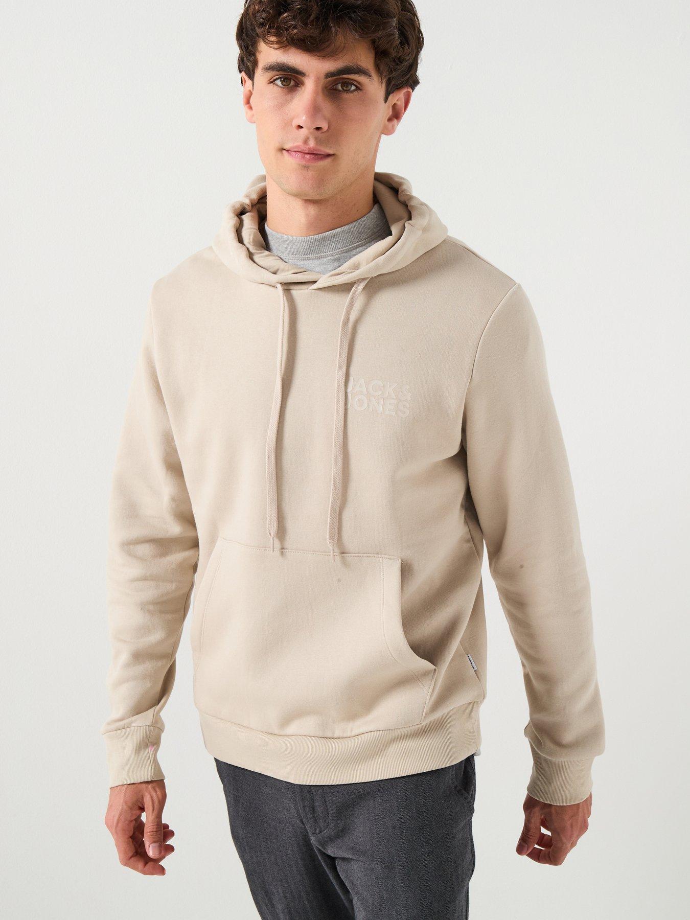 Image 1 of 6 of Jack & Jones Left Chest Tonal Logo Overhead Hoodie - Beige