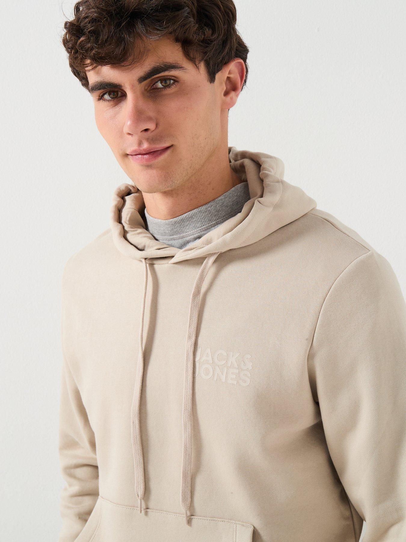 Image 5 of 6 of Jack & Jones Left Chest Tonal Logo Overhead Hoodie - Beige
