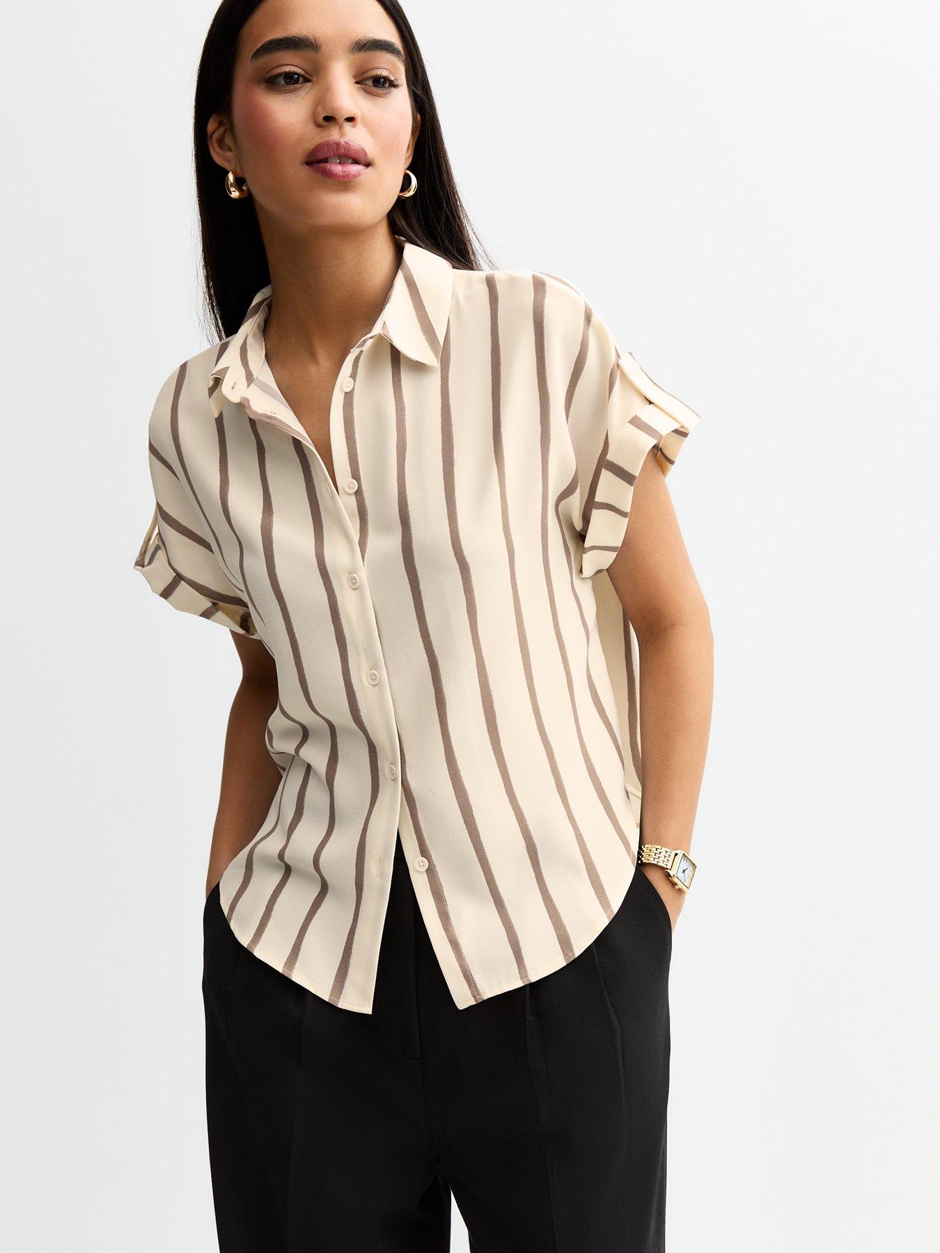 undefined Striped Short Sleeve Shirt - Cream