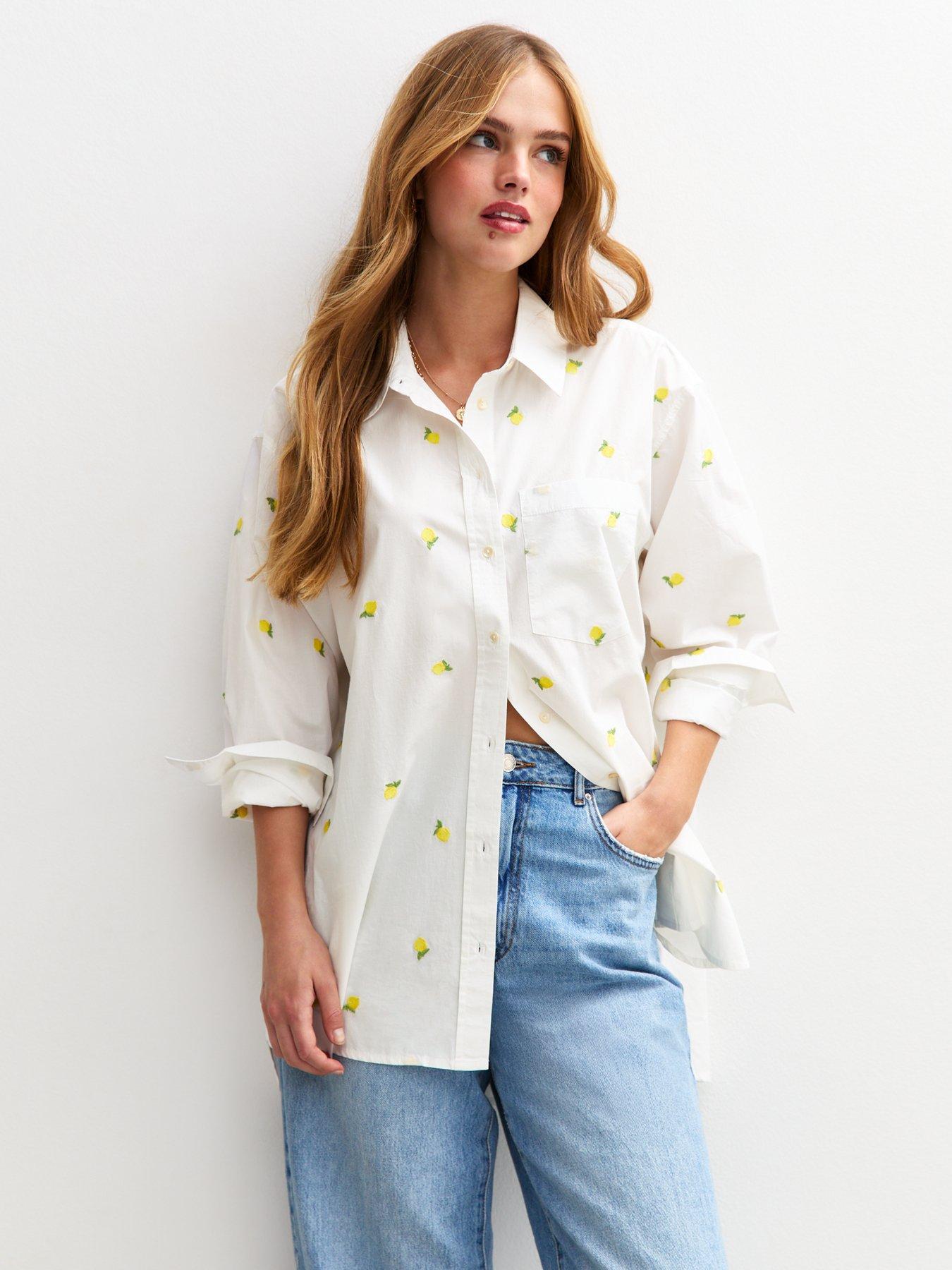 undefined White Lemon Embroidered Long Sleeve Shirt