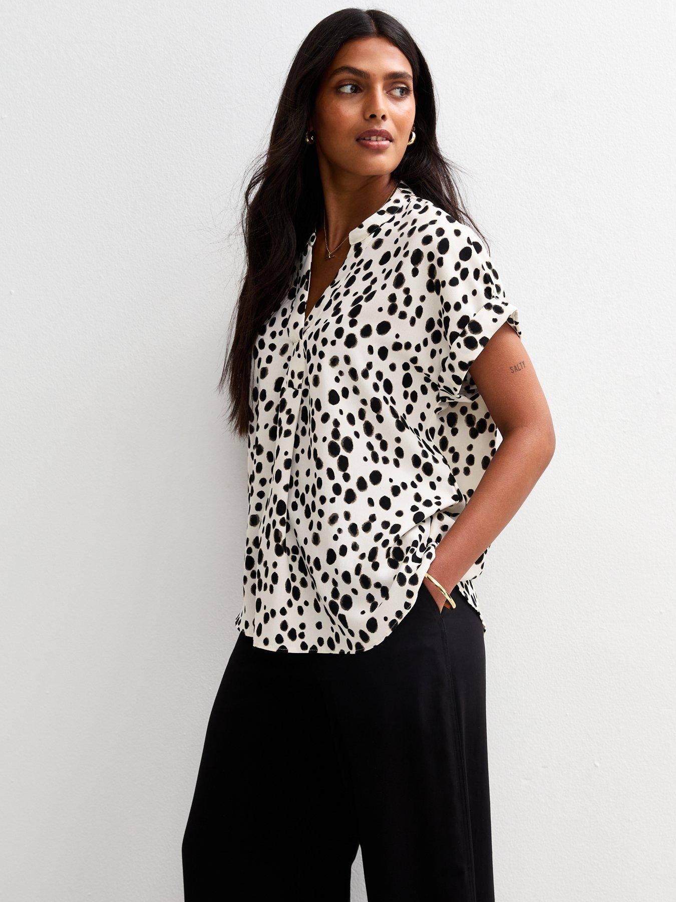 undefined White Dalmatian Print V-neck Blouse