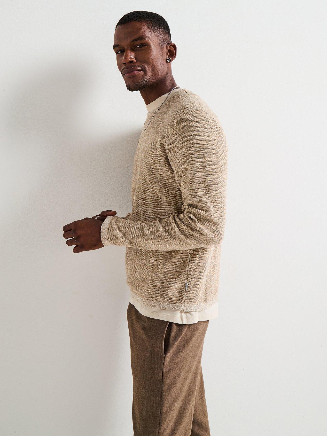 undefined George Textured Crew Knitted Jumper - Dark Beige