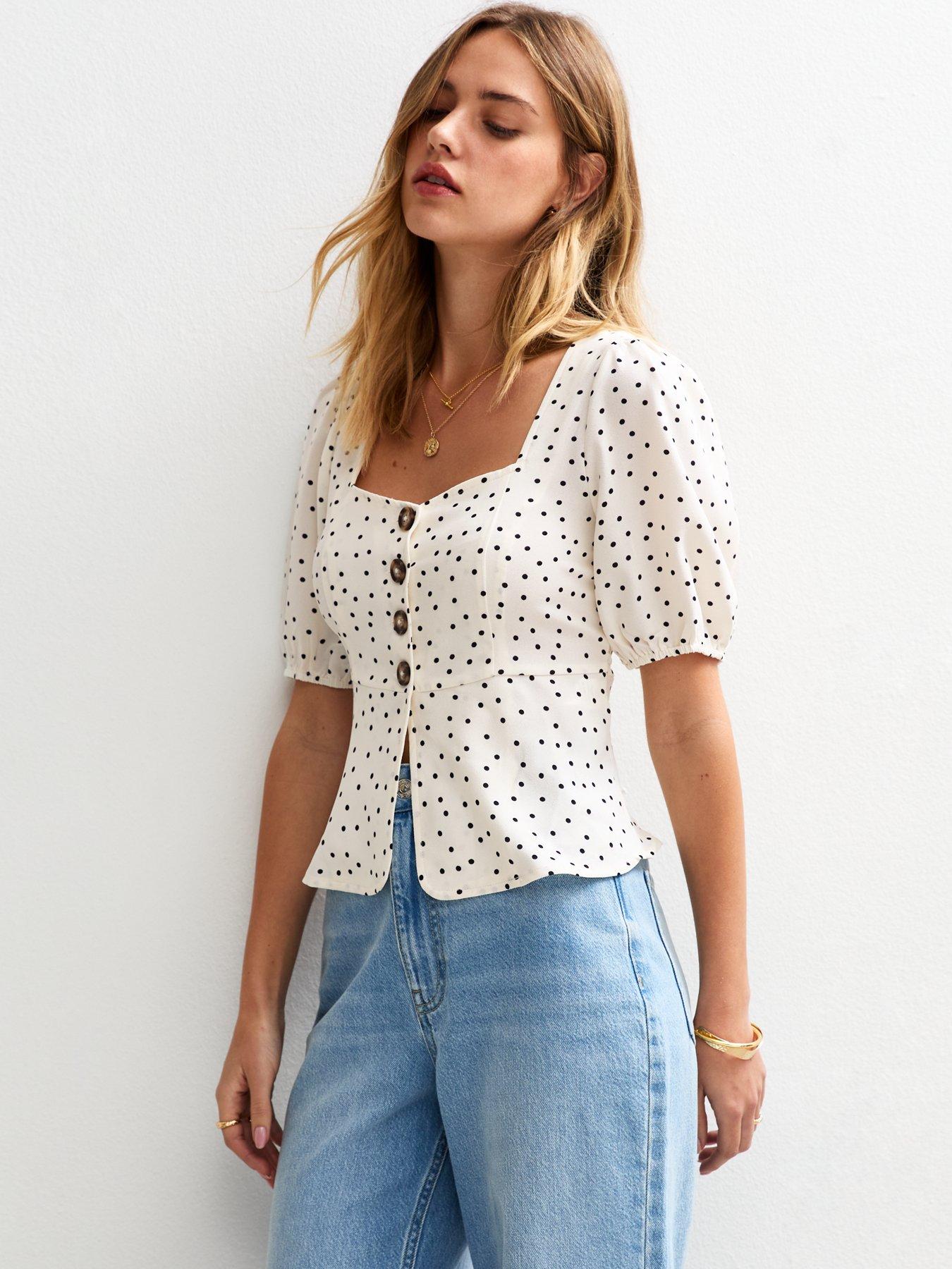 undefined White Polka Dot Puff Sleeve Top