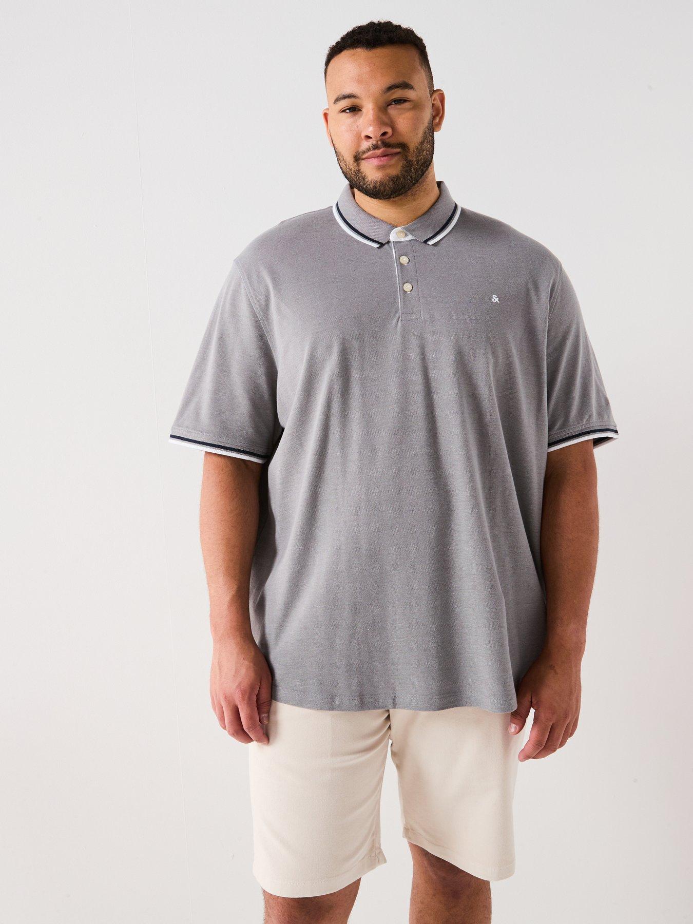 Jack & Jones Plus Size Paulos Tipped Polo Shirt - Grey