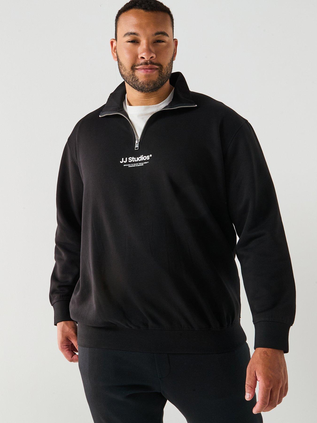 Jack & Jones Plus Size Soho Jj Studios 1/4 Zip Sweater - Black