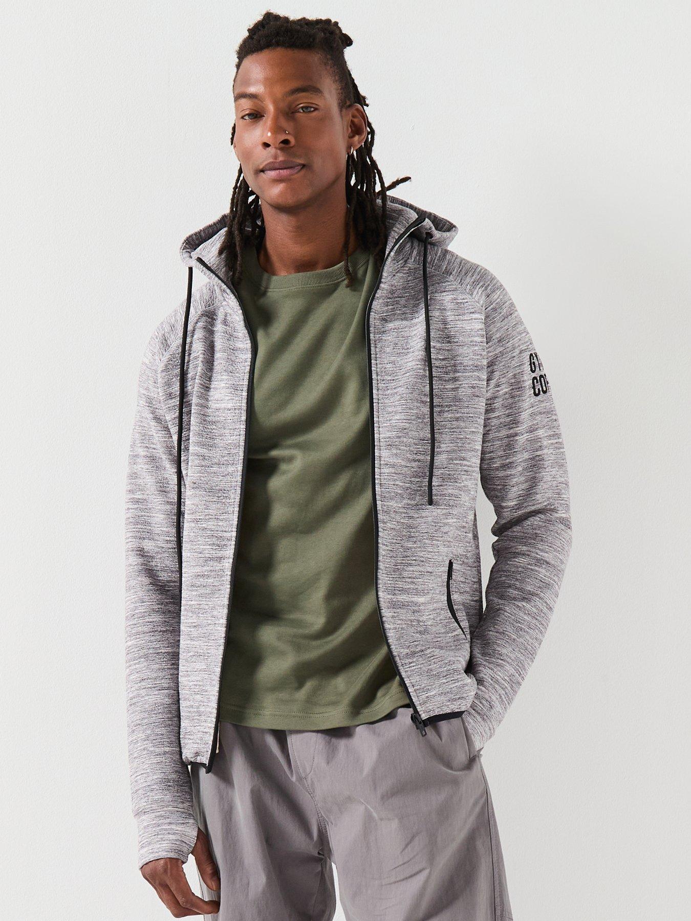 Gym + Coffee Mens Training Fleck Hoodie - Grey