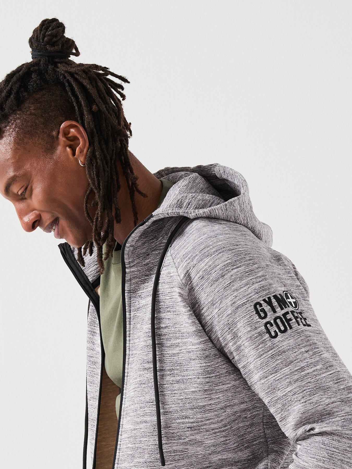 Image 4 of 6 of Gym + Coffee Mens Training Fleck Hoodie - Grey