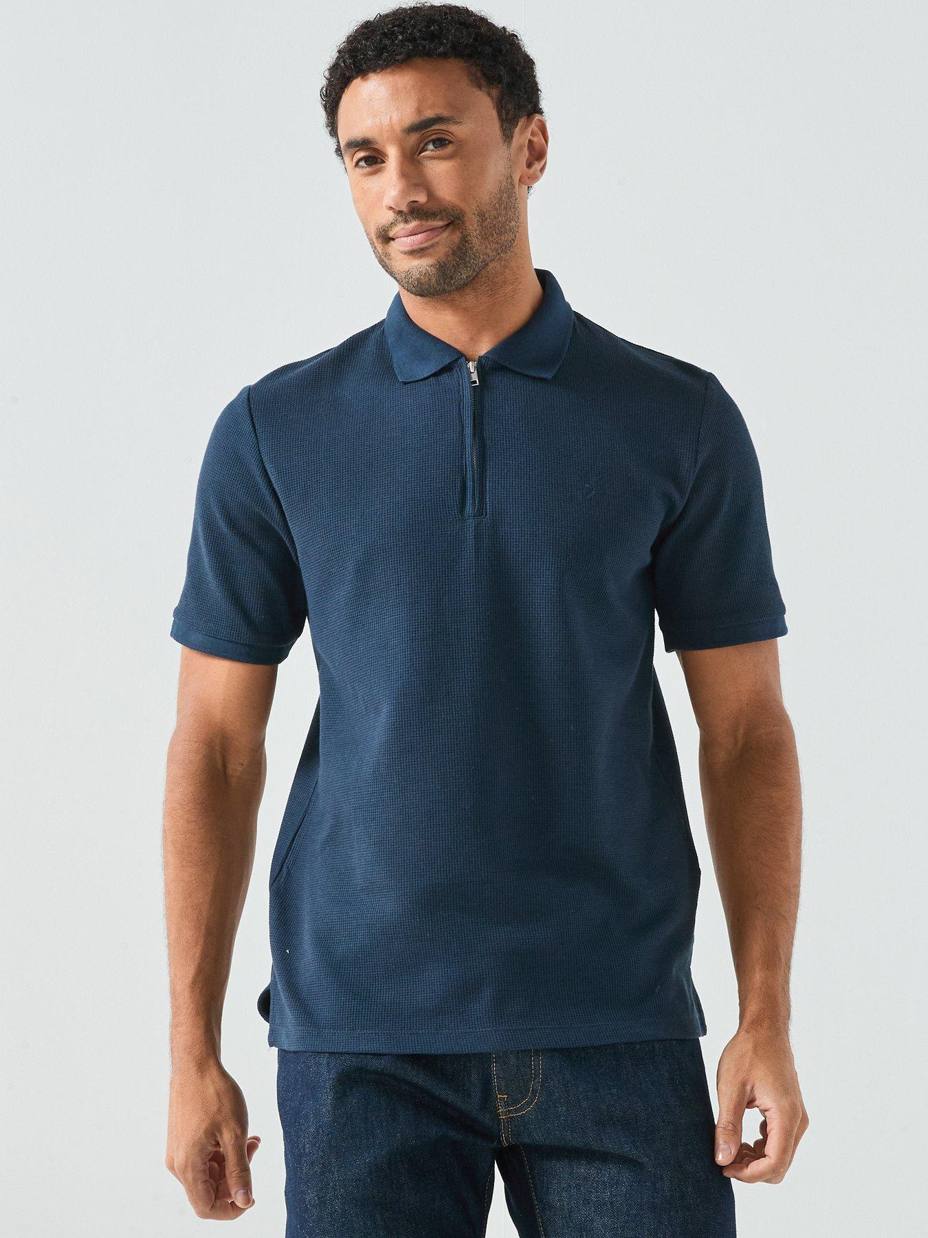 undefined Austin Micro Waffle Zip Polo Shirt - Navy