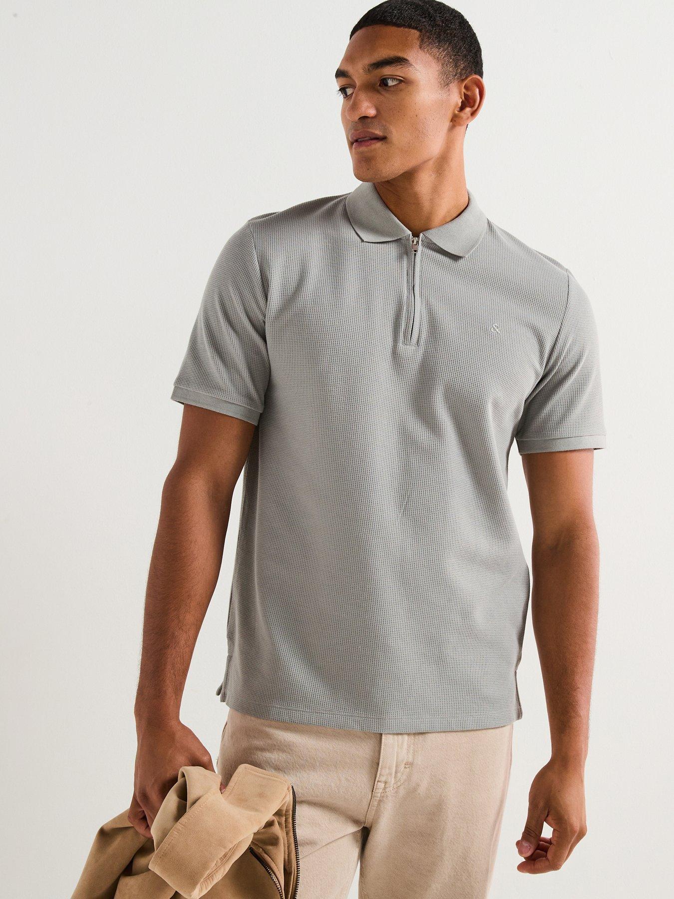 undefined Austin Micro Waffle Zip Polo Shirt - Grey