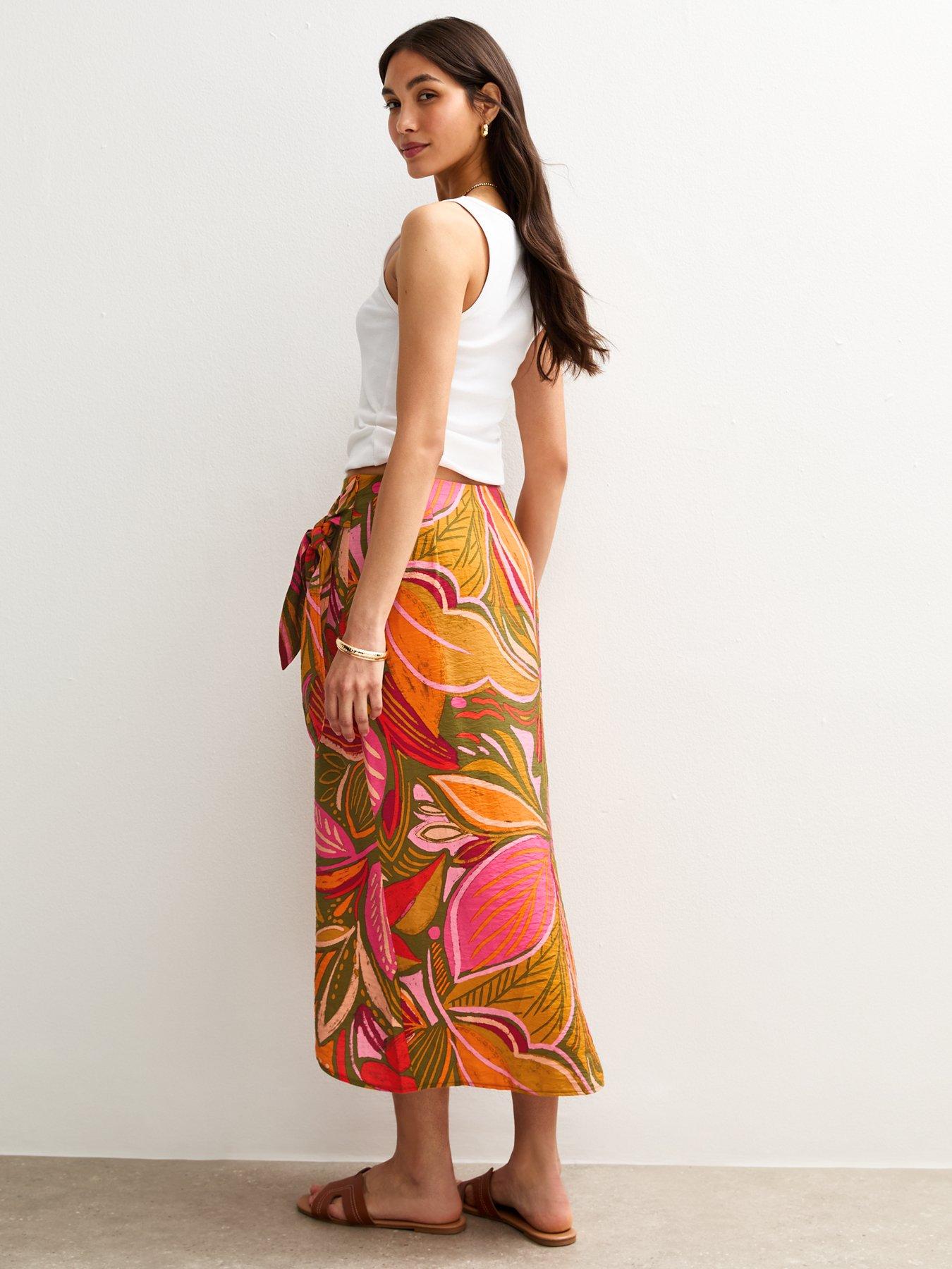 New Look Pink Leaf Print Midi Sarong Skirt Very