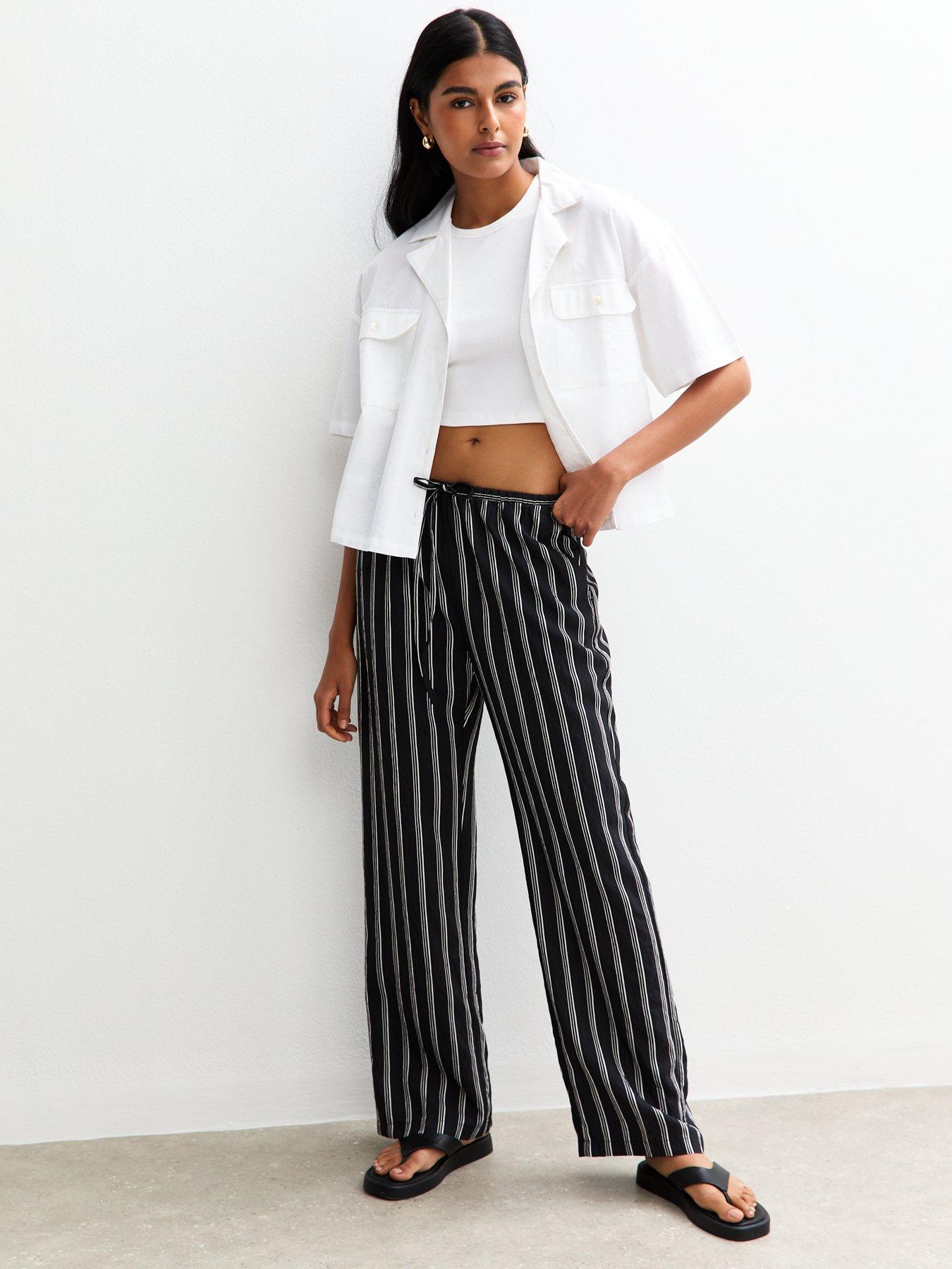 undefined Black Striped Wide Leg Trousers