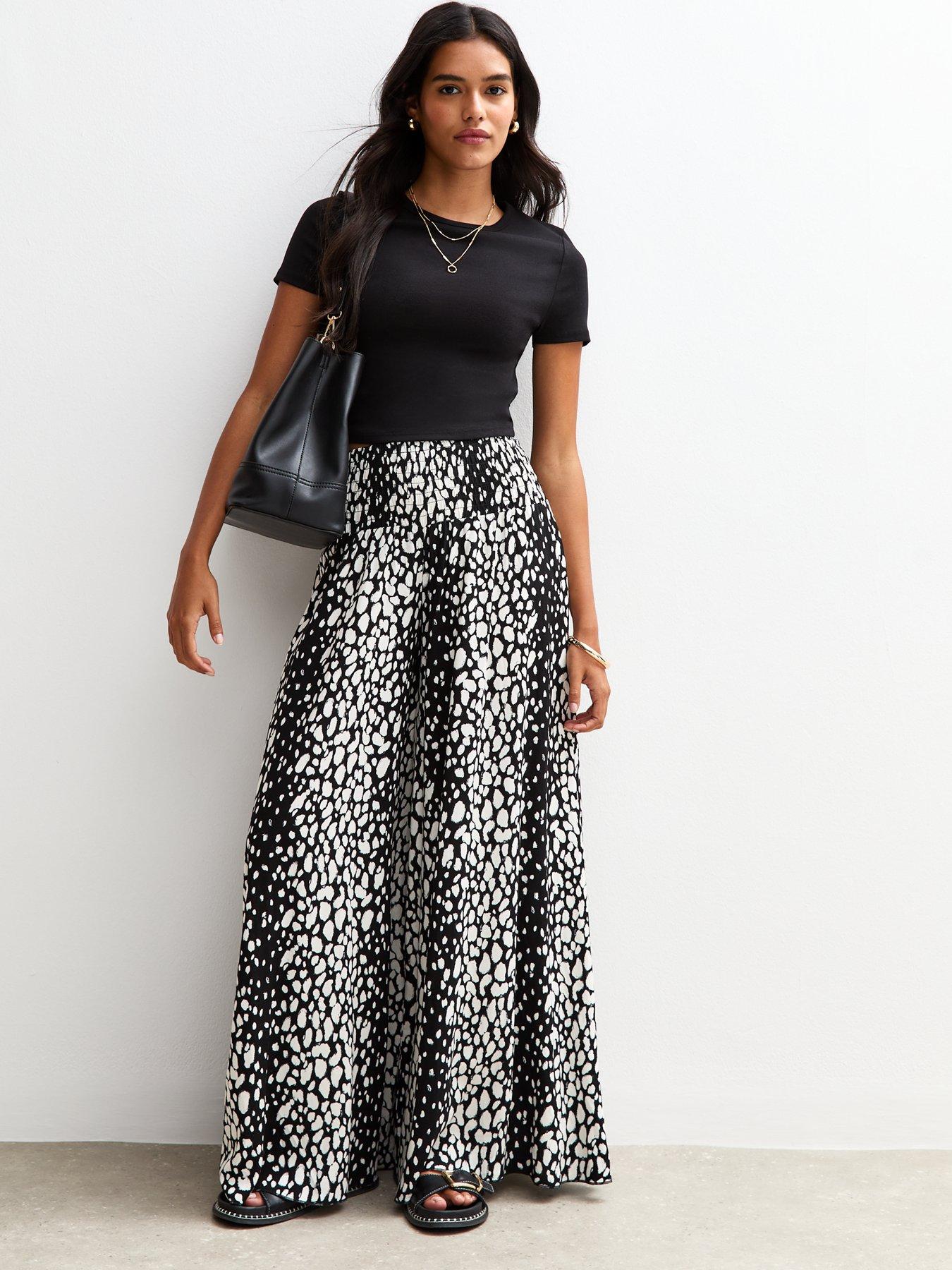 undefined Black Abstract Print Palazzo Trousers