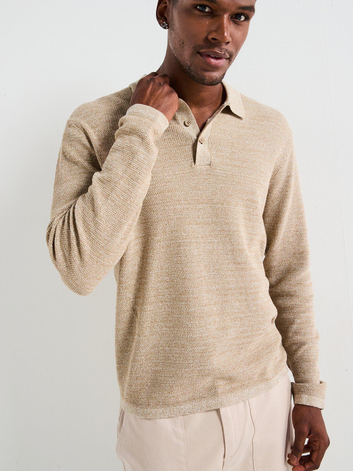 Jack & Jones George Textured Knitted Polo Shirt - Beige