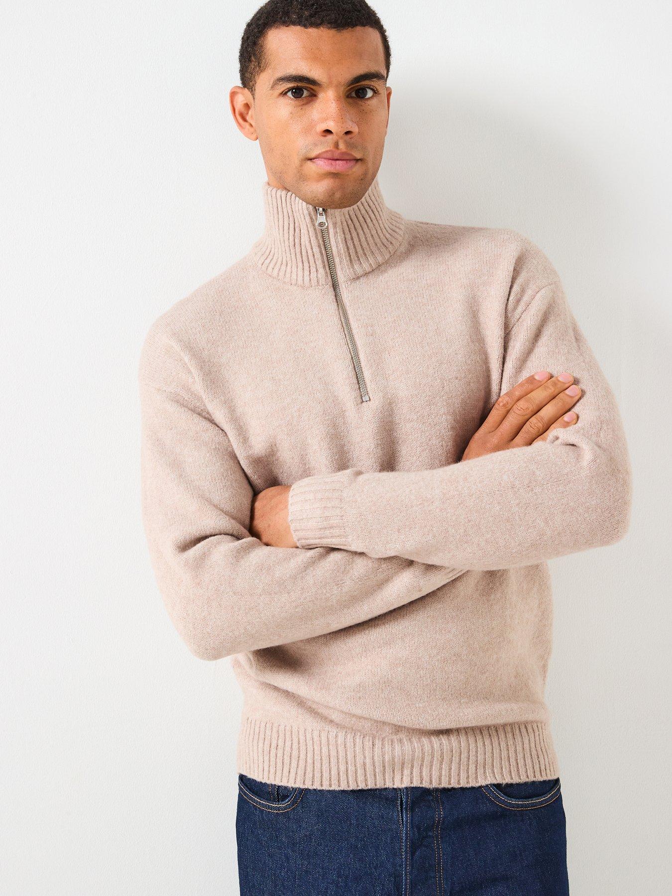 Jack & Jones Soho Ollie Melanged 1/4 Zip Knitted Jumper - Light Beige