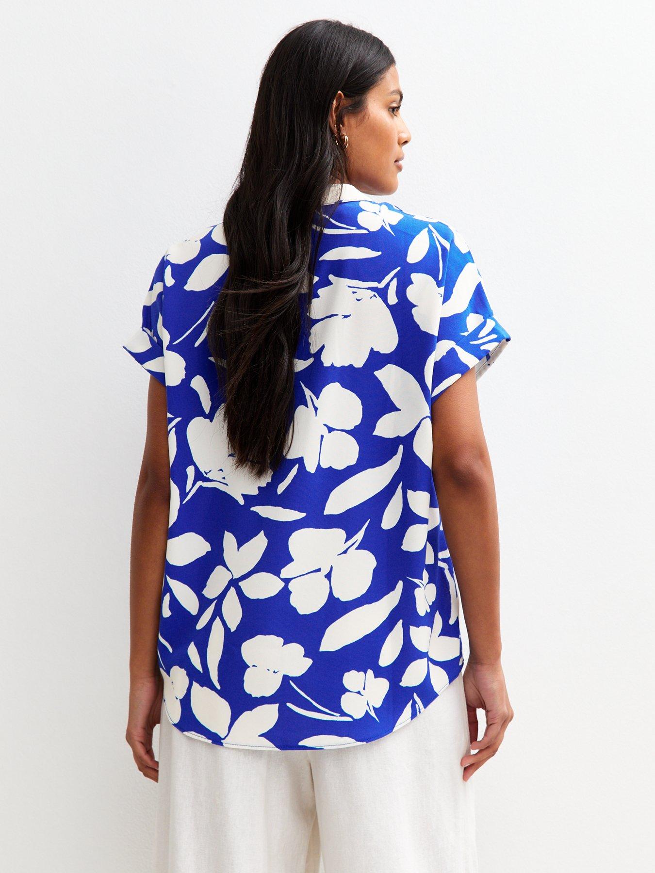 Blue Floral Print V-Neck Top