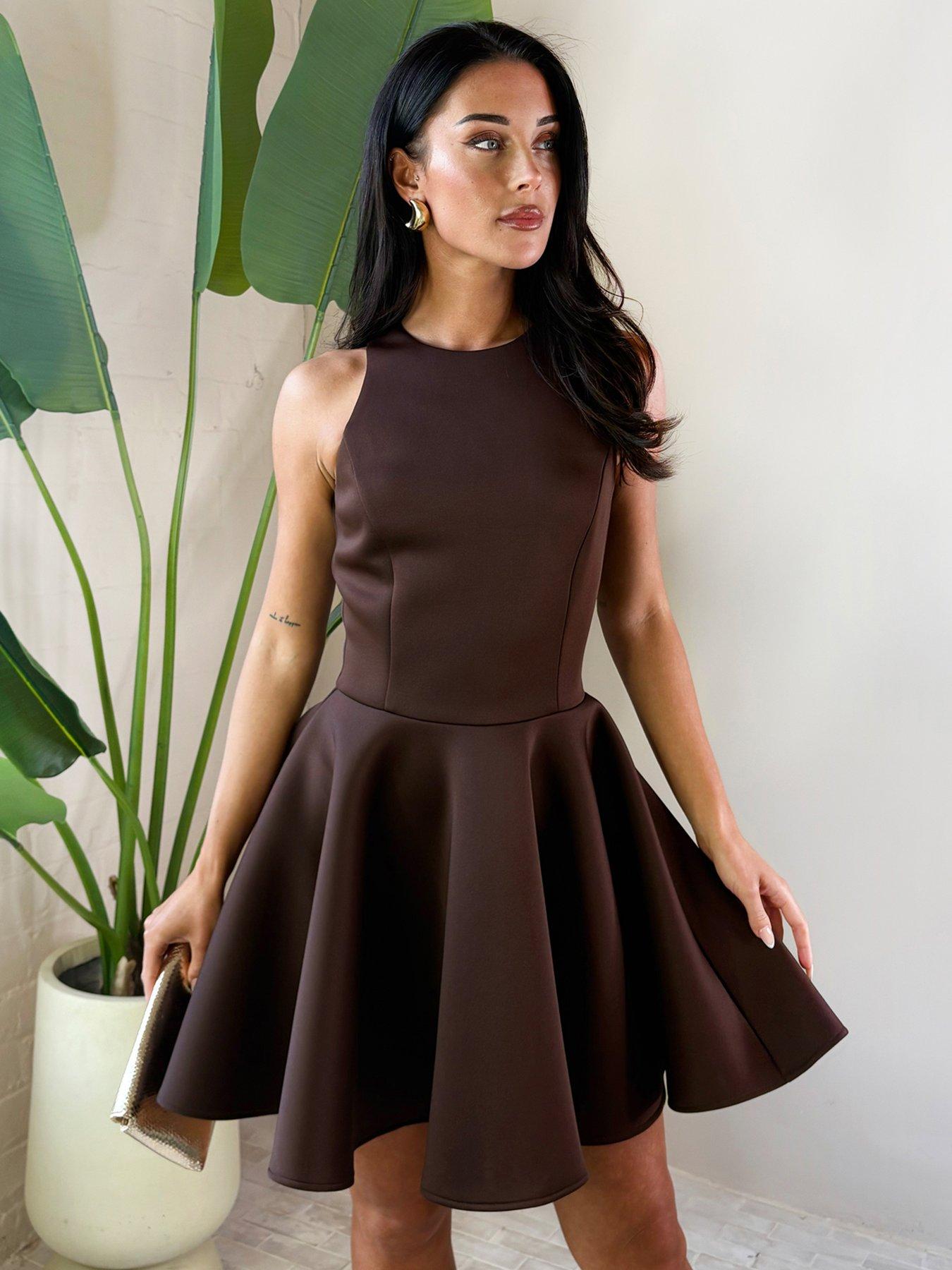 AX Paris Chocolate Scuba Sleeveless Skater Mini Dress - Brown | Very