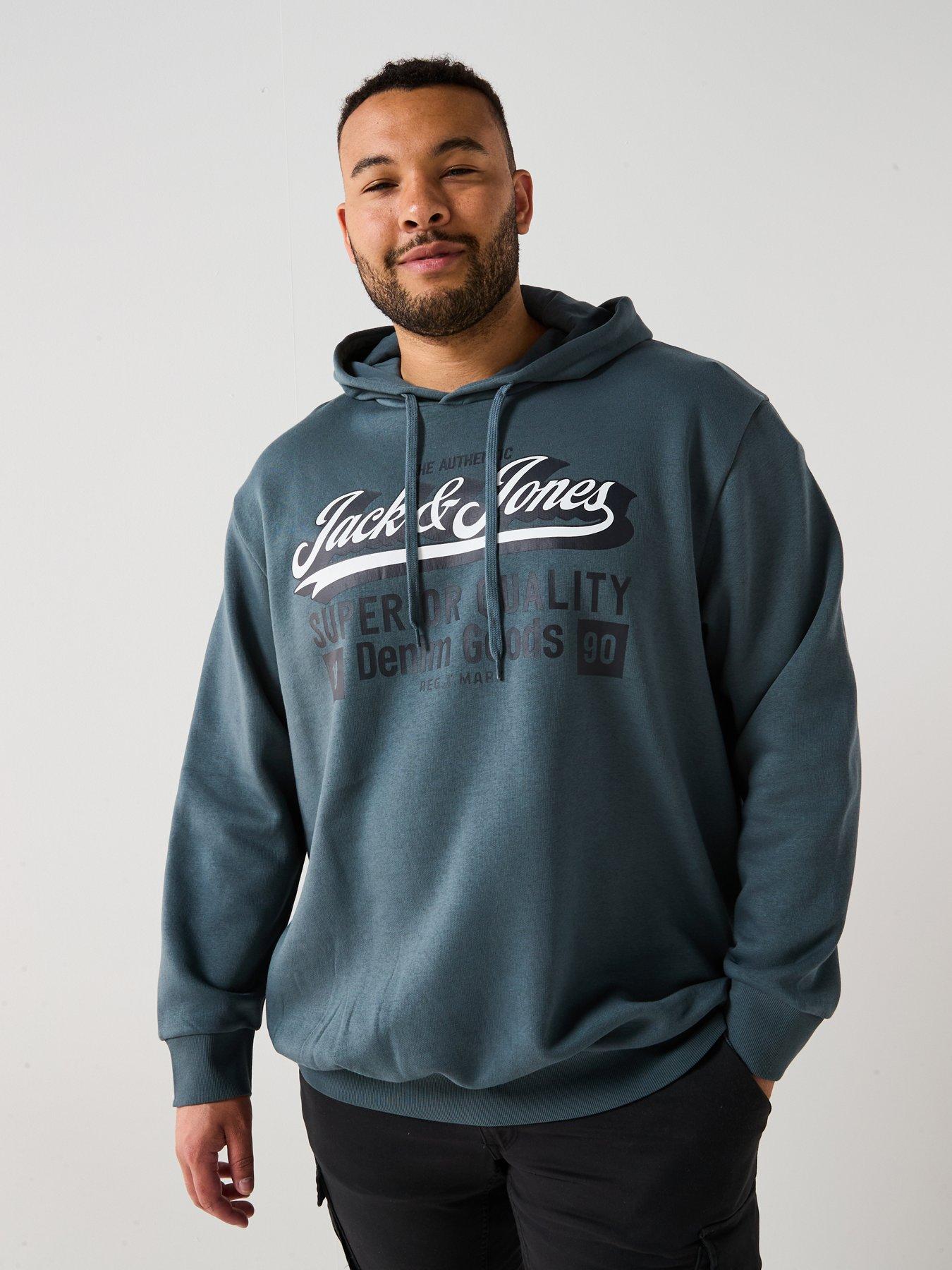 Jack & Jones Plus Size Graphic Logo Overhead Hoodie - Blue