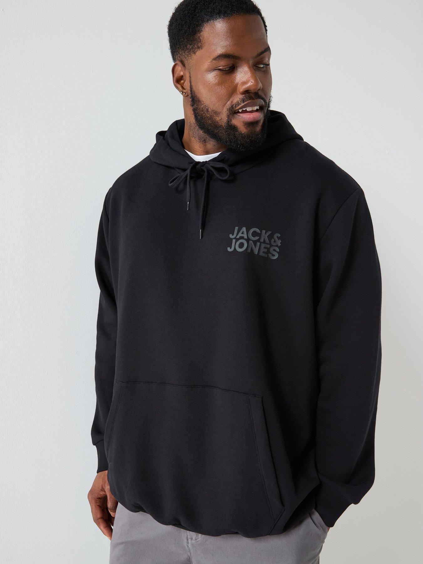 Jack & Jones Plus Size Left Chest Tonal Logo Overhead Hoodie - Black