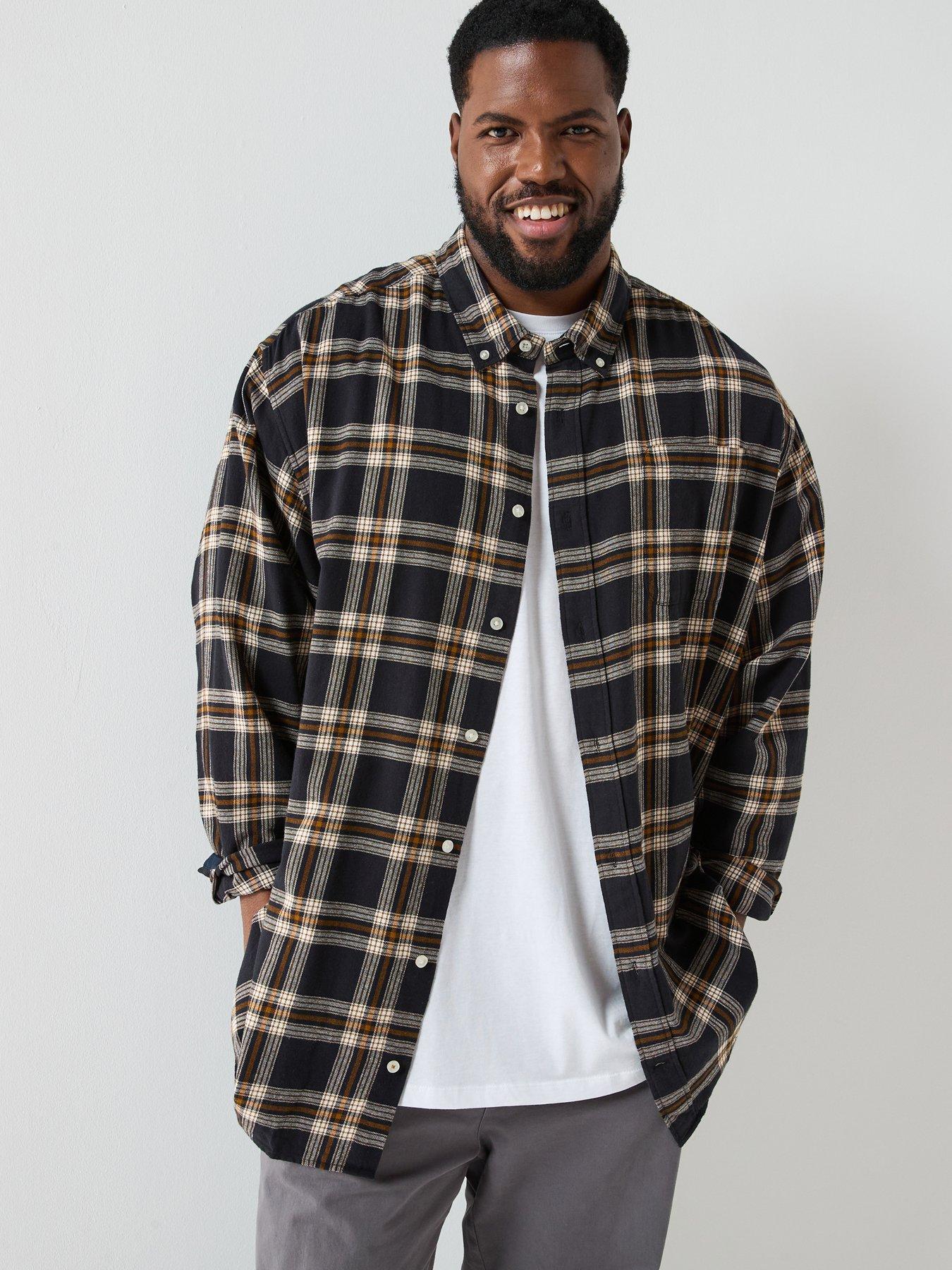 Jack & Jones Plus Size Classic Flannel Long Sleeve Check Shirt - Black