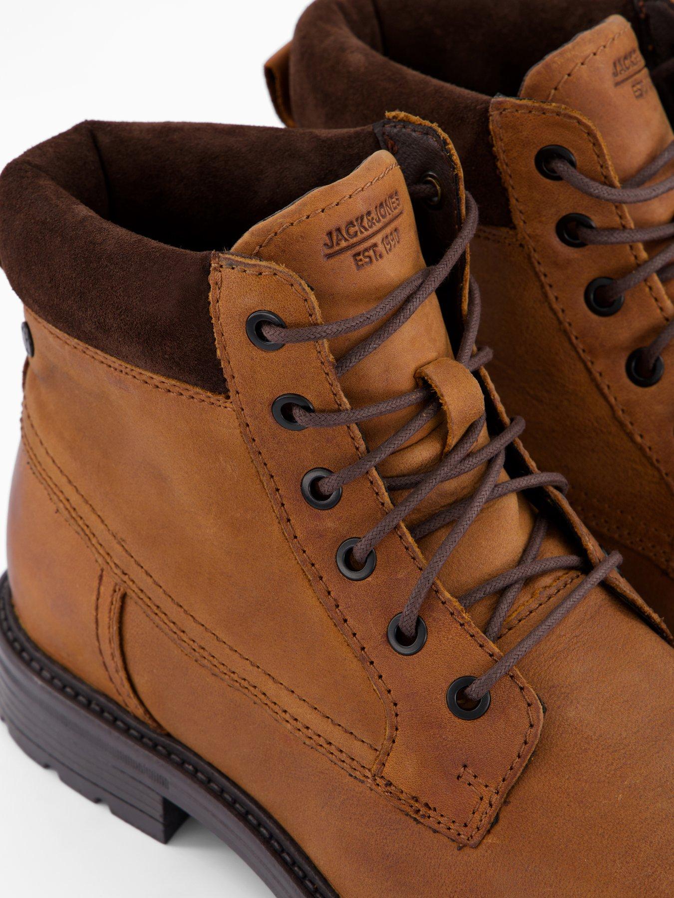 Image 5 of 7 of Jack & Jones Cranfiled Lace Leather Boots - Brown