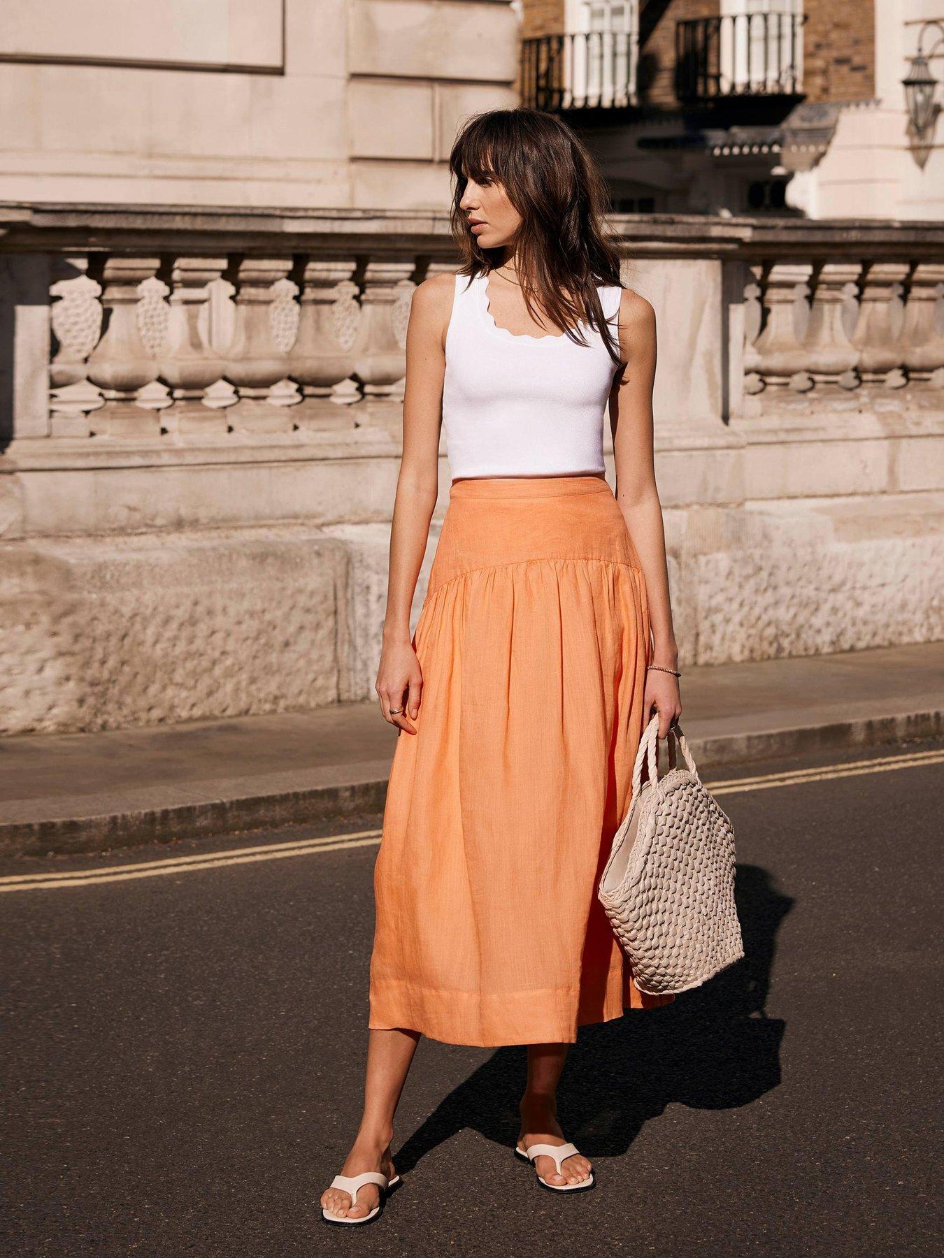Image 1 of 6 of Mint Velvet Drop Waist Maxi Skirt - Orange