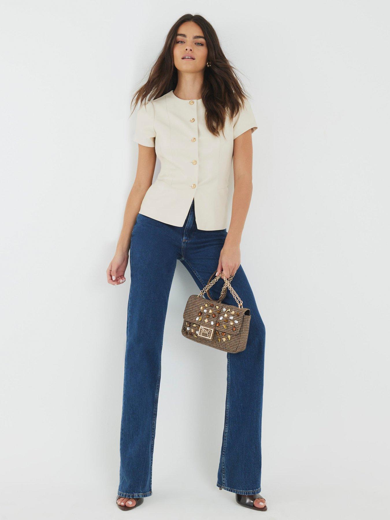 Image 3 of 4 of River Island Pu Short Sleeve Button Through Top - Cream