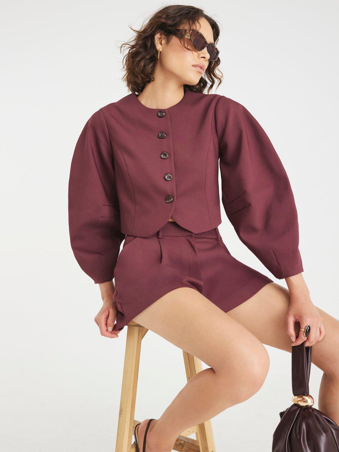 undefined Long Sleeve Banana Collarless Jacket - Purple