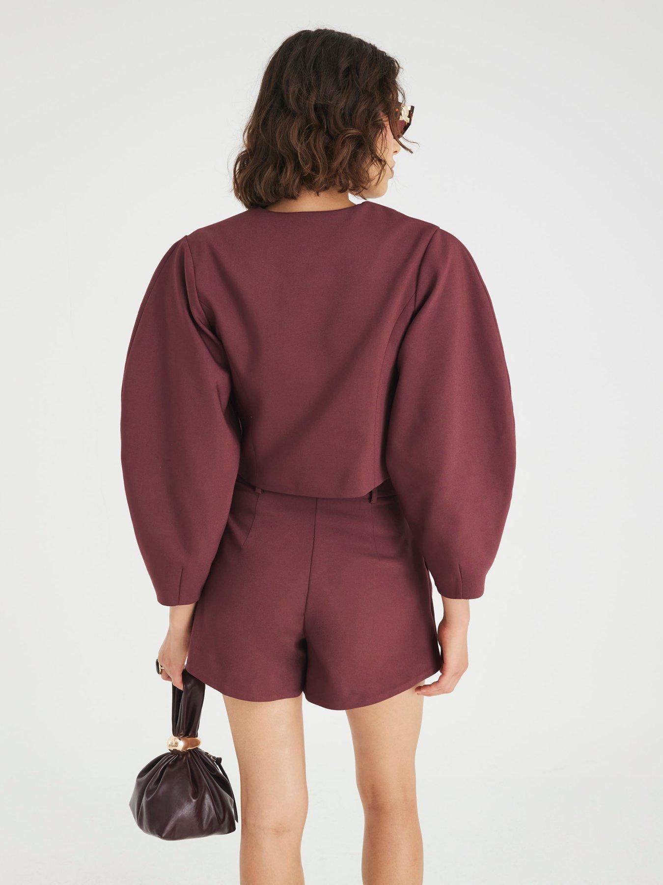 Image 2 of 4 of River Island Long Sleeve Banana Collarless Jacket - Purple