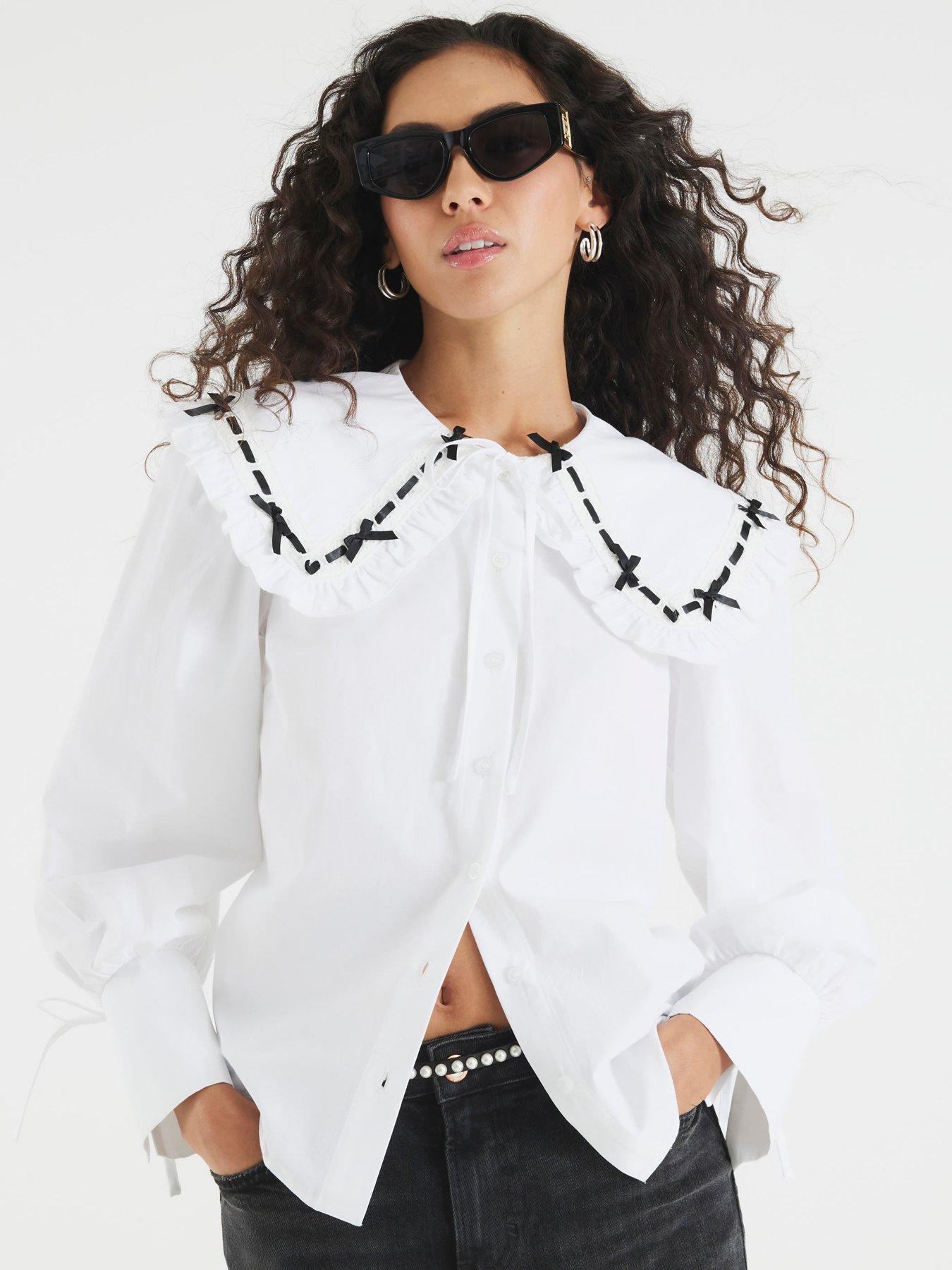 undefined Collar Trim Poplin Shirt - White