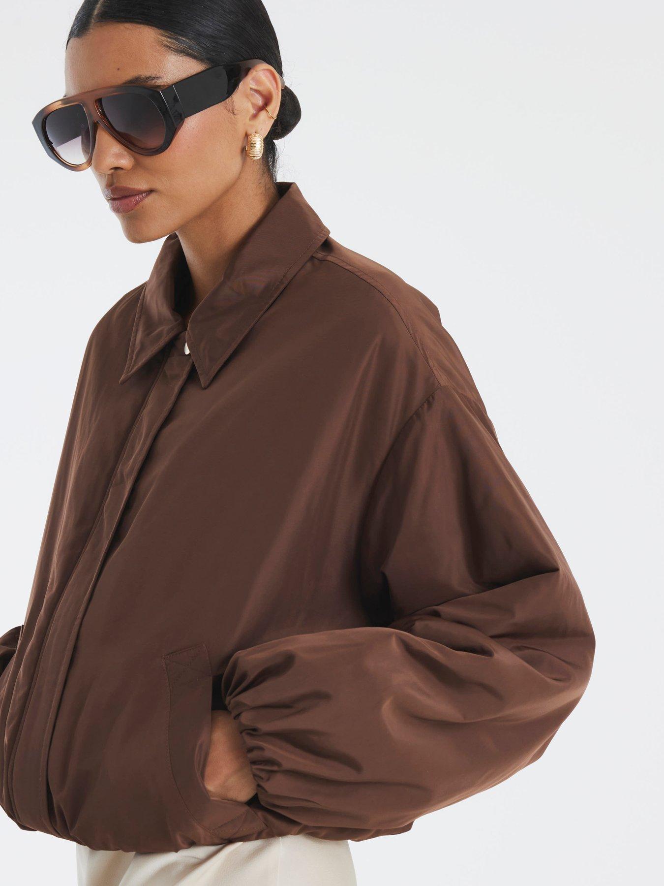 River Island: Technical Bubble Hem Jacket - Brown