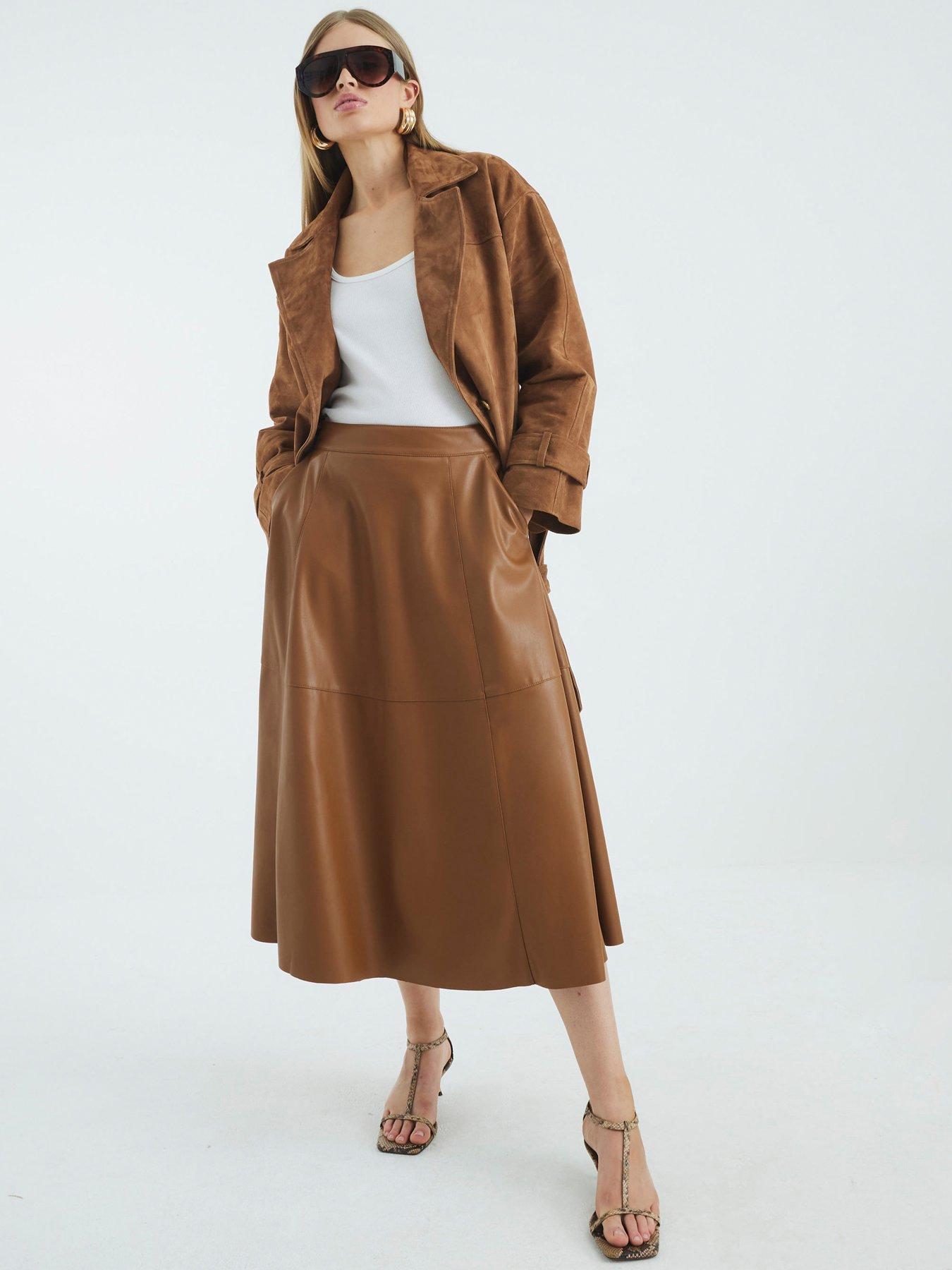 undefined Faux Leather Skirt - Brown