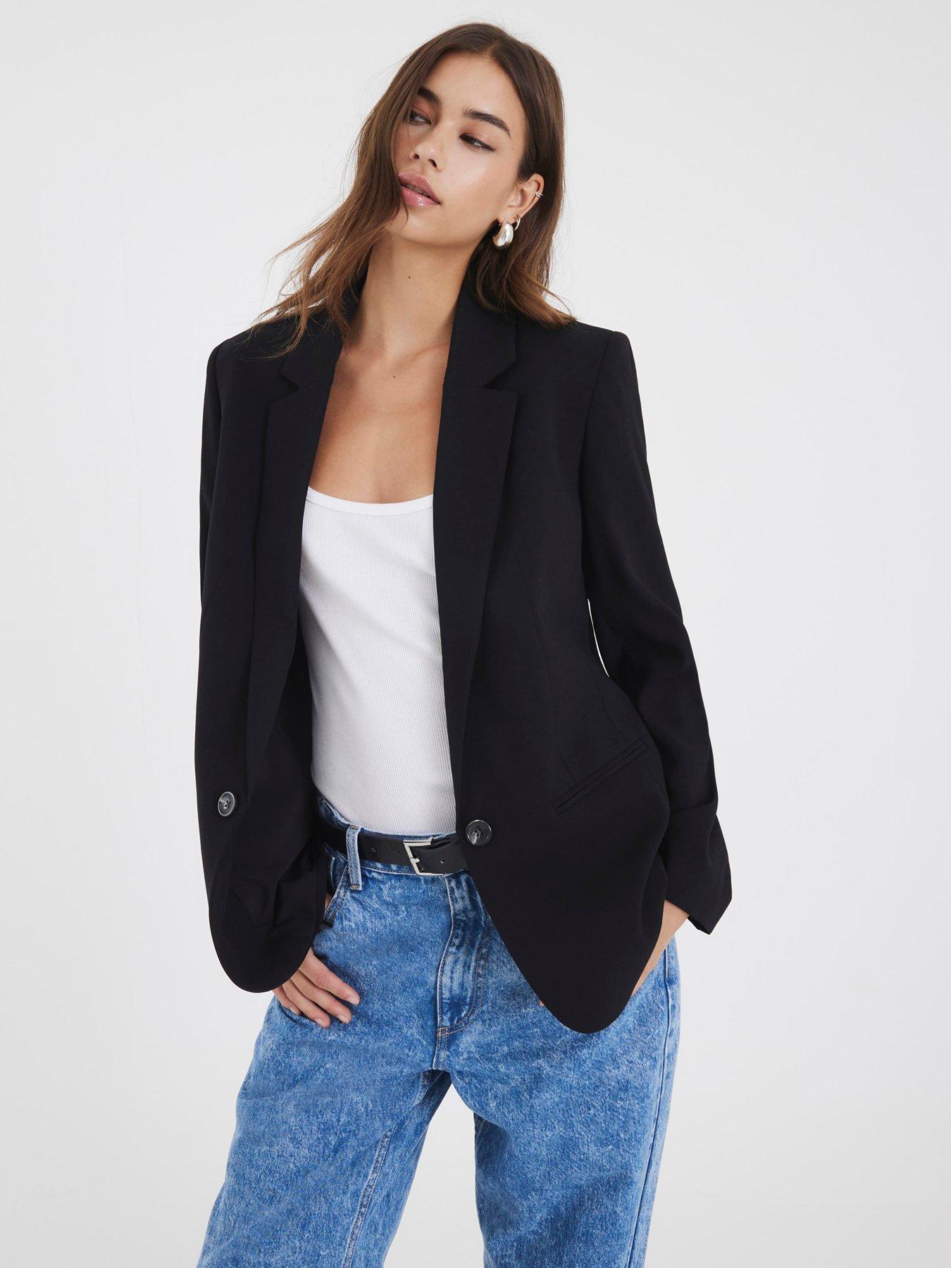 Image 1 of 4 of River Island Edge To Edge Blazer - Black