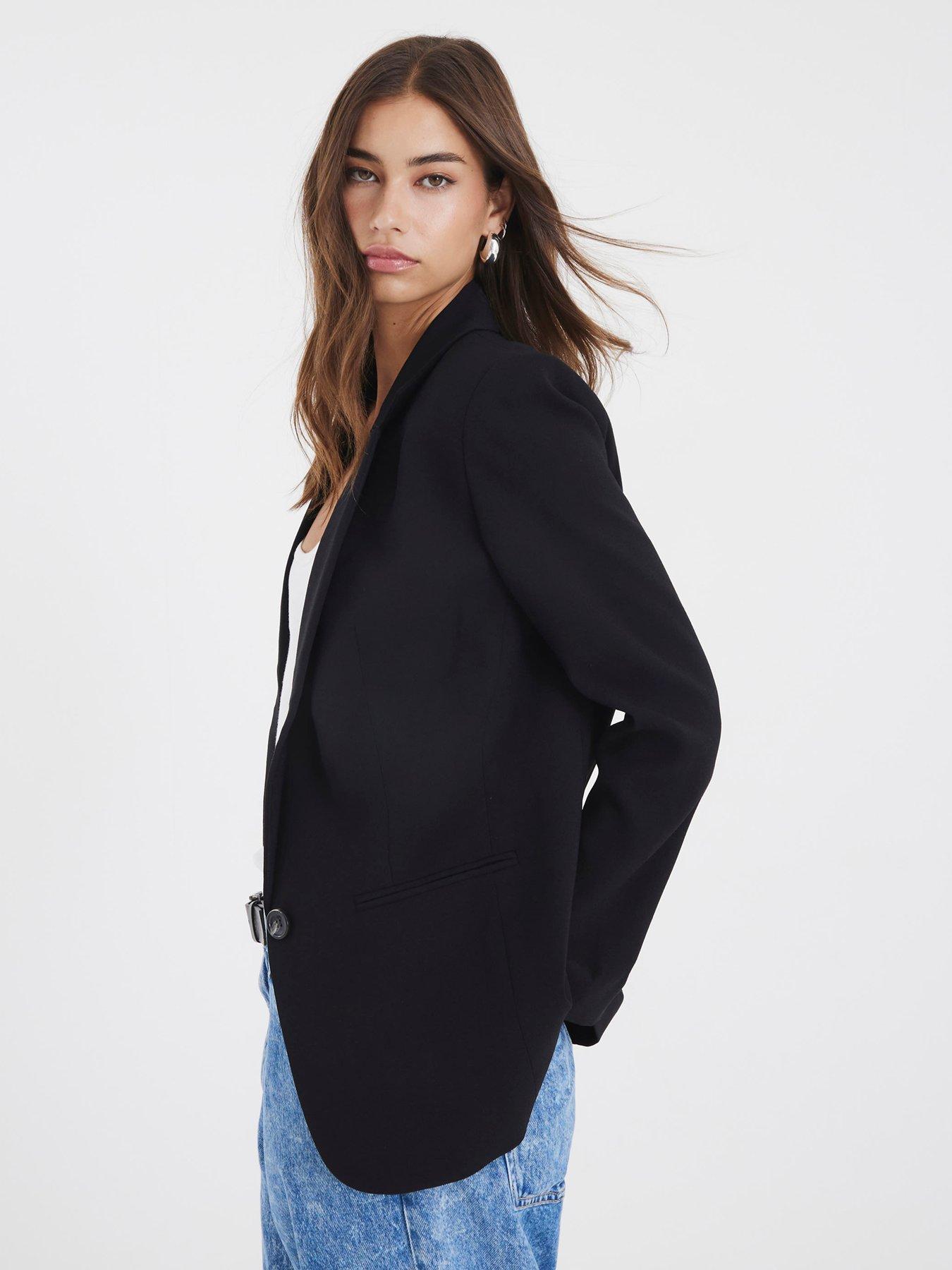 Image 4 of 4 of River Island Edge To Edge Blazer - Black