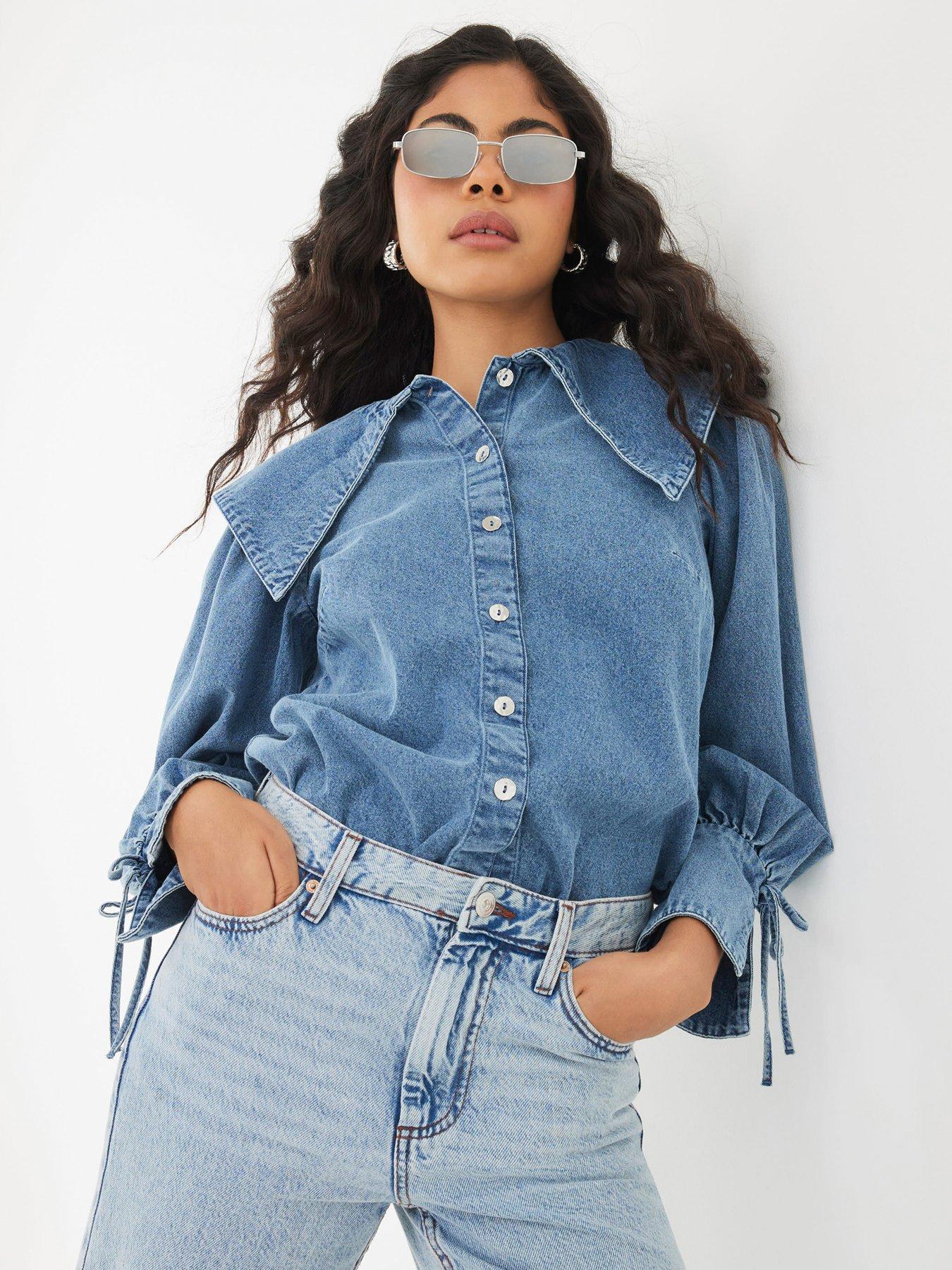 River Island Long Sleeve Lola Collar Denim Shirt - Blue